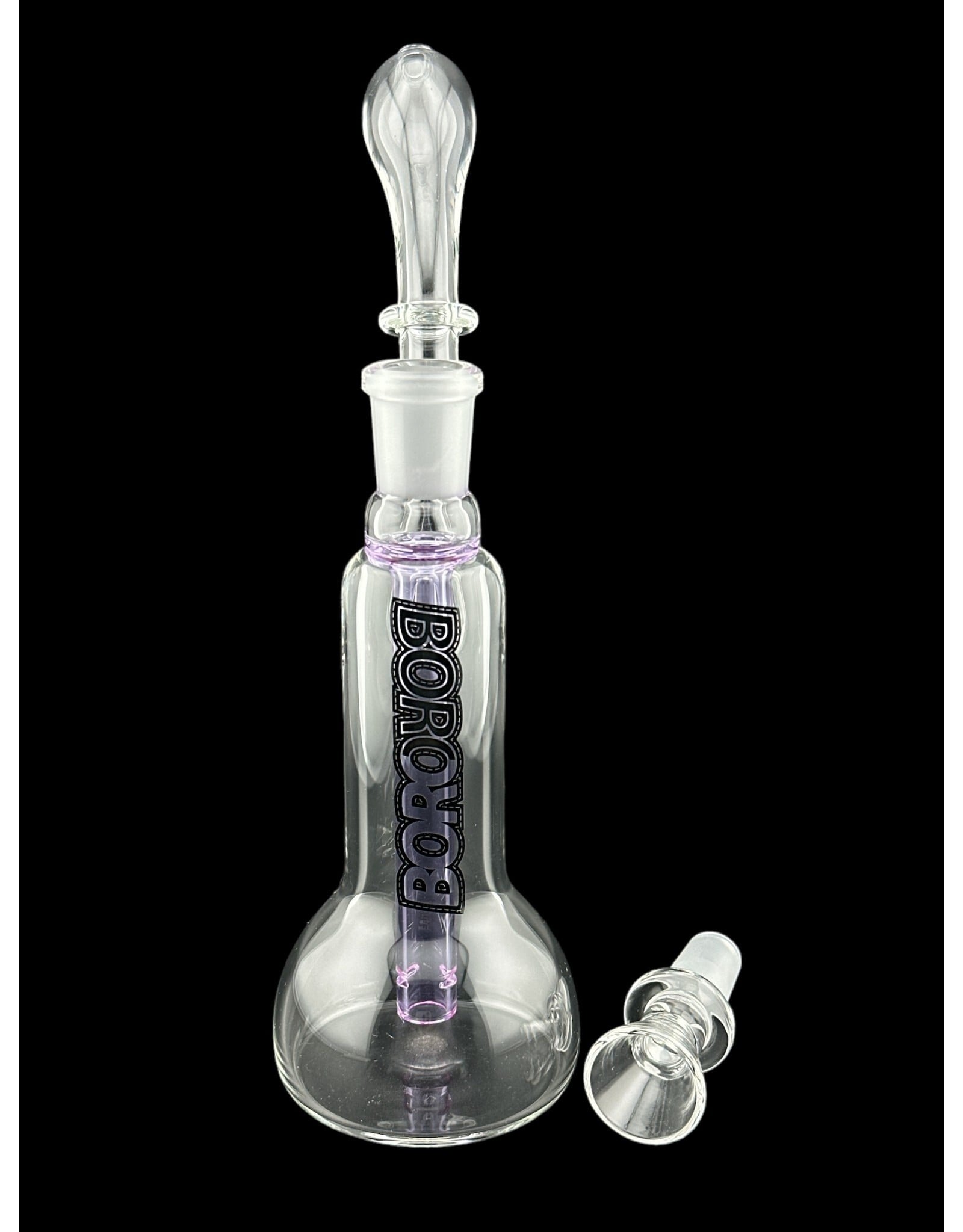 Borosyndicate Boro Small Classic Sherlock Bubbler Clear w/Purple Fixed Stem 14mm