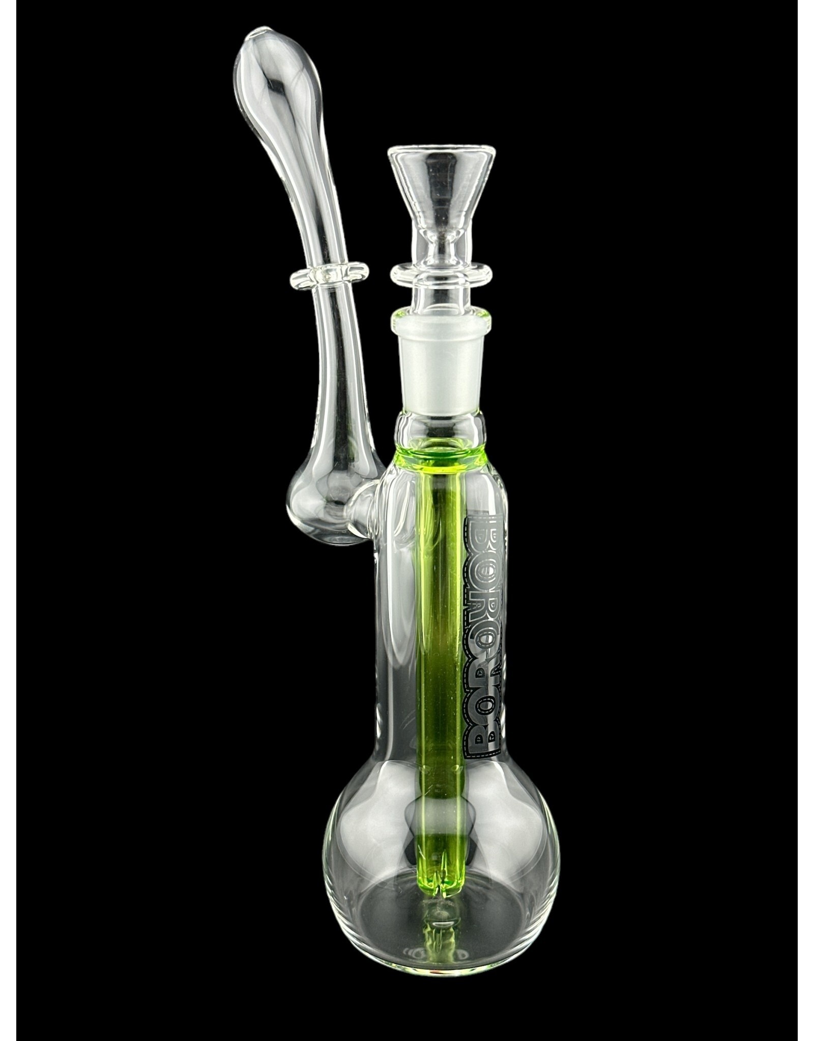 Borosyndicate Boro Small Classic Sherlock Bubbler Clear w/Lime Green Fixed Stem 14mm