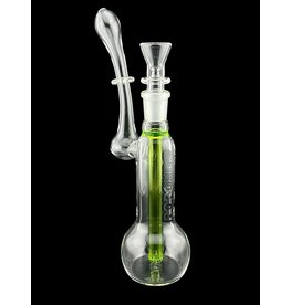 Borosyndicate Boro Small Classic Sherlock Bubbler Clear w/Lime Green Fixed Stem 14mm
