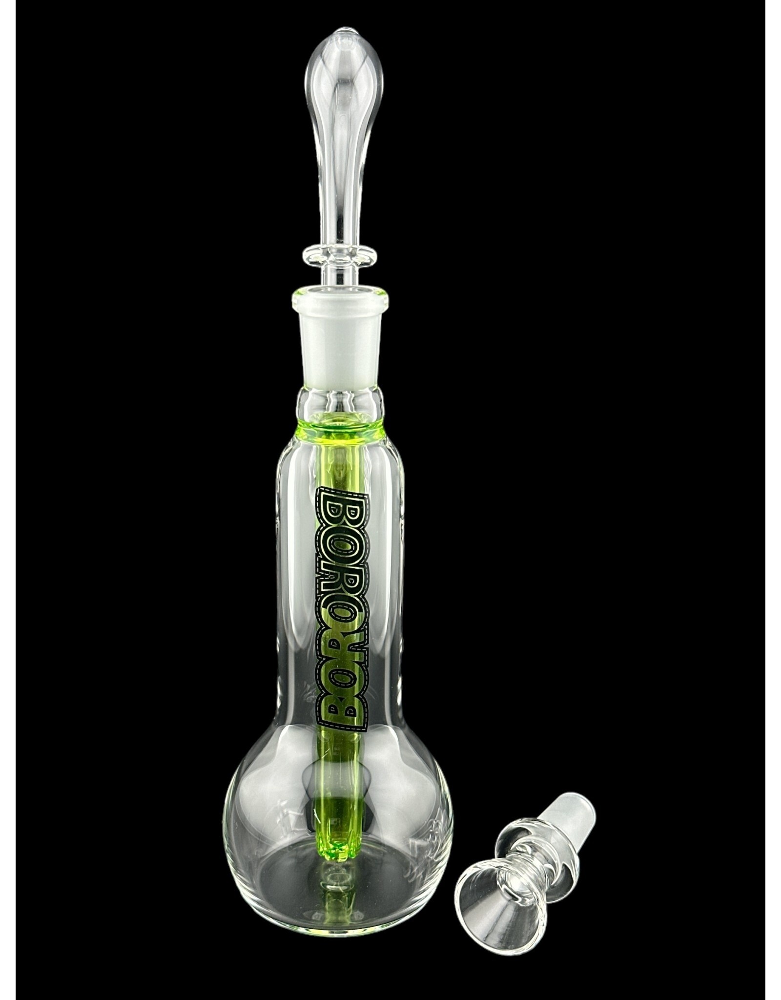 Borosyndicate Boro Small Classic Sherlock Bubbler Clear w/Lime Green Fixed Stem 14mm