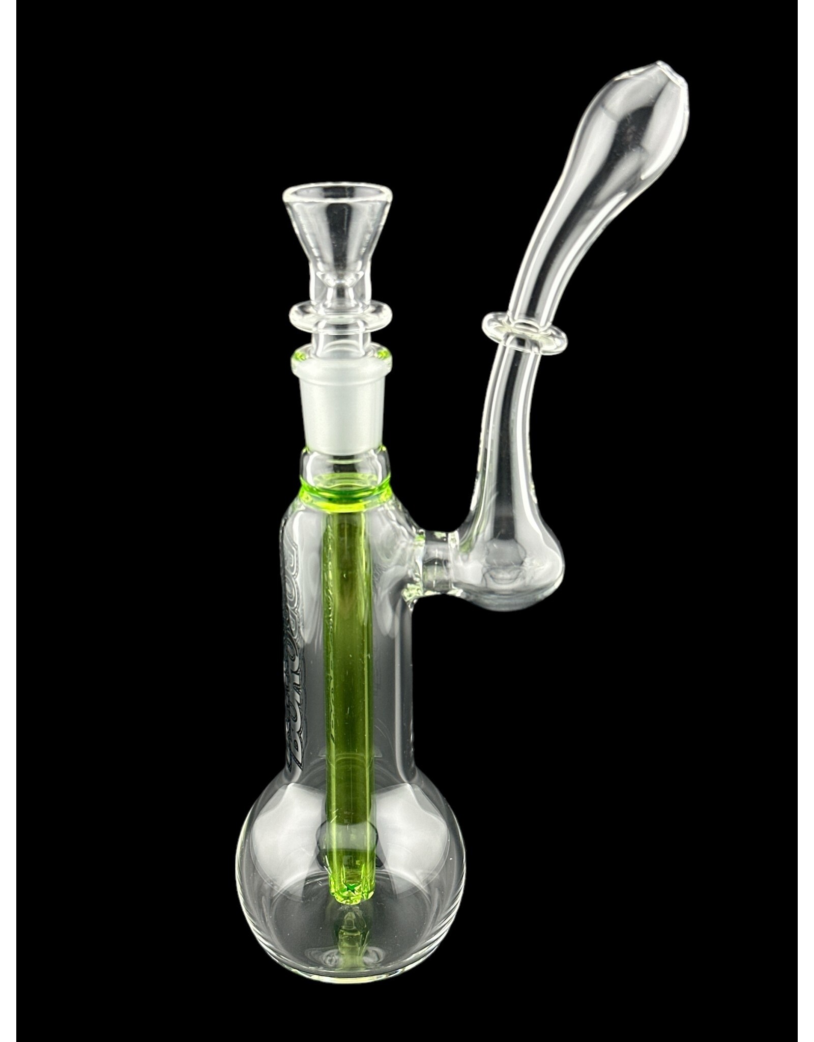 Borosyndicate Boro Small Classic Sherlock Bubbler Clear w/Lime Green Fixed Stem 14mm