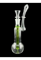 Borosyndicate Boro Small Classic Sherlock Bubbler Clear w/Lime Green Fixed Stem 14mm