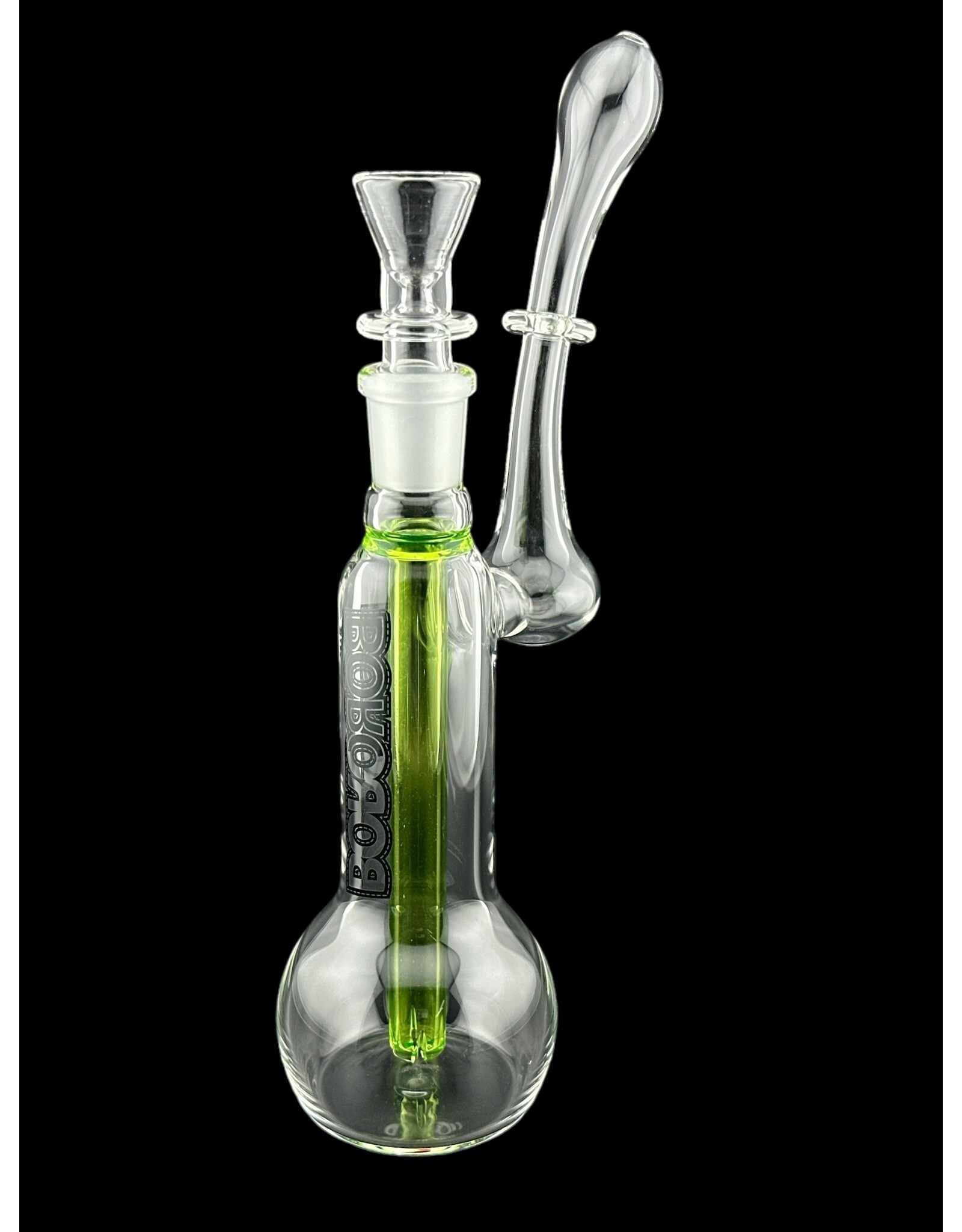 Borosyndicate Boro Small Classic Sherlock Bubbler Clear w/Lime Green Fixed Stem 14mm