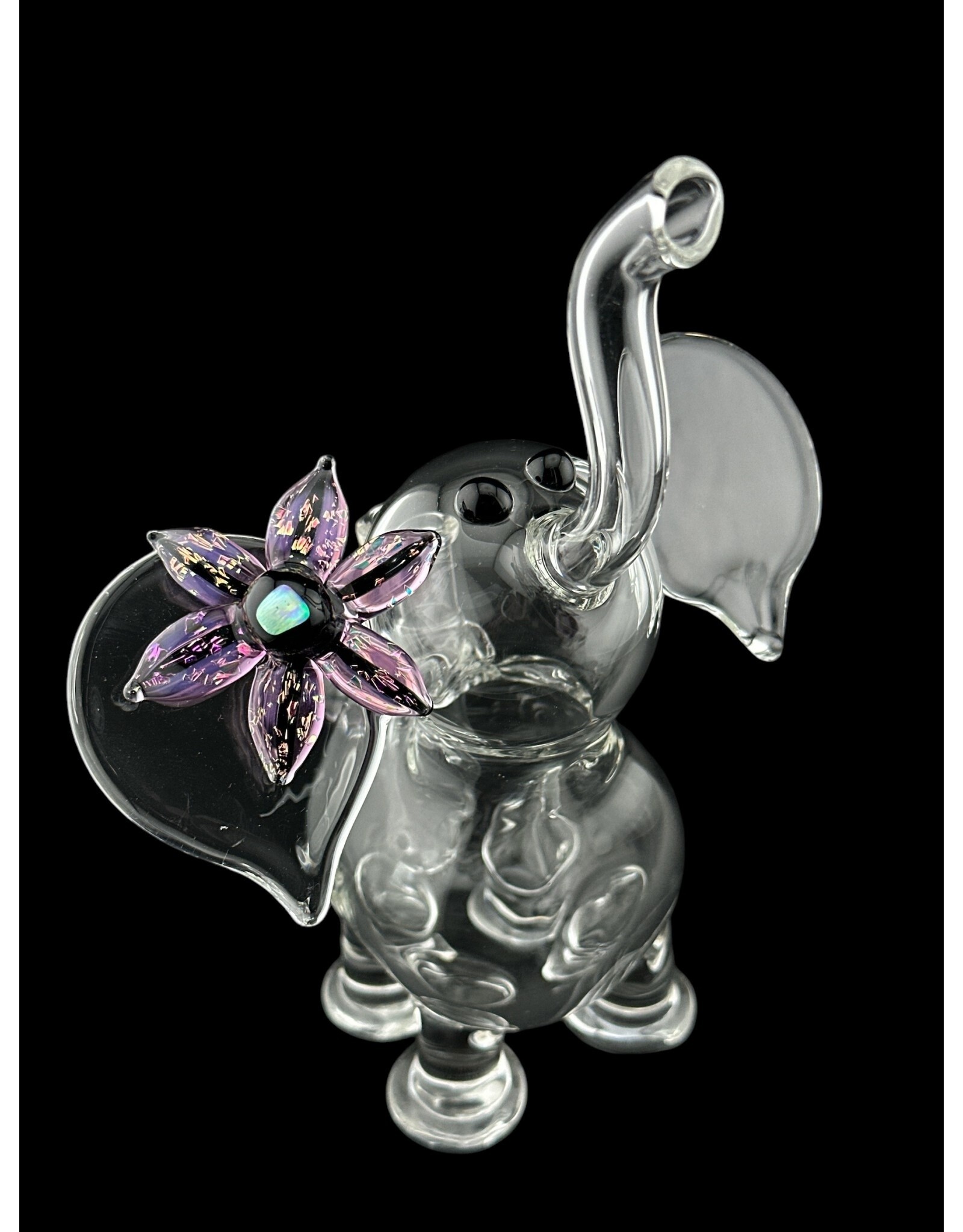 flame princess Mini Clear Elephant with Dichro Flower and Moon Opal