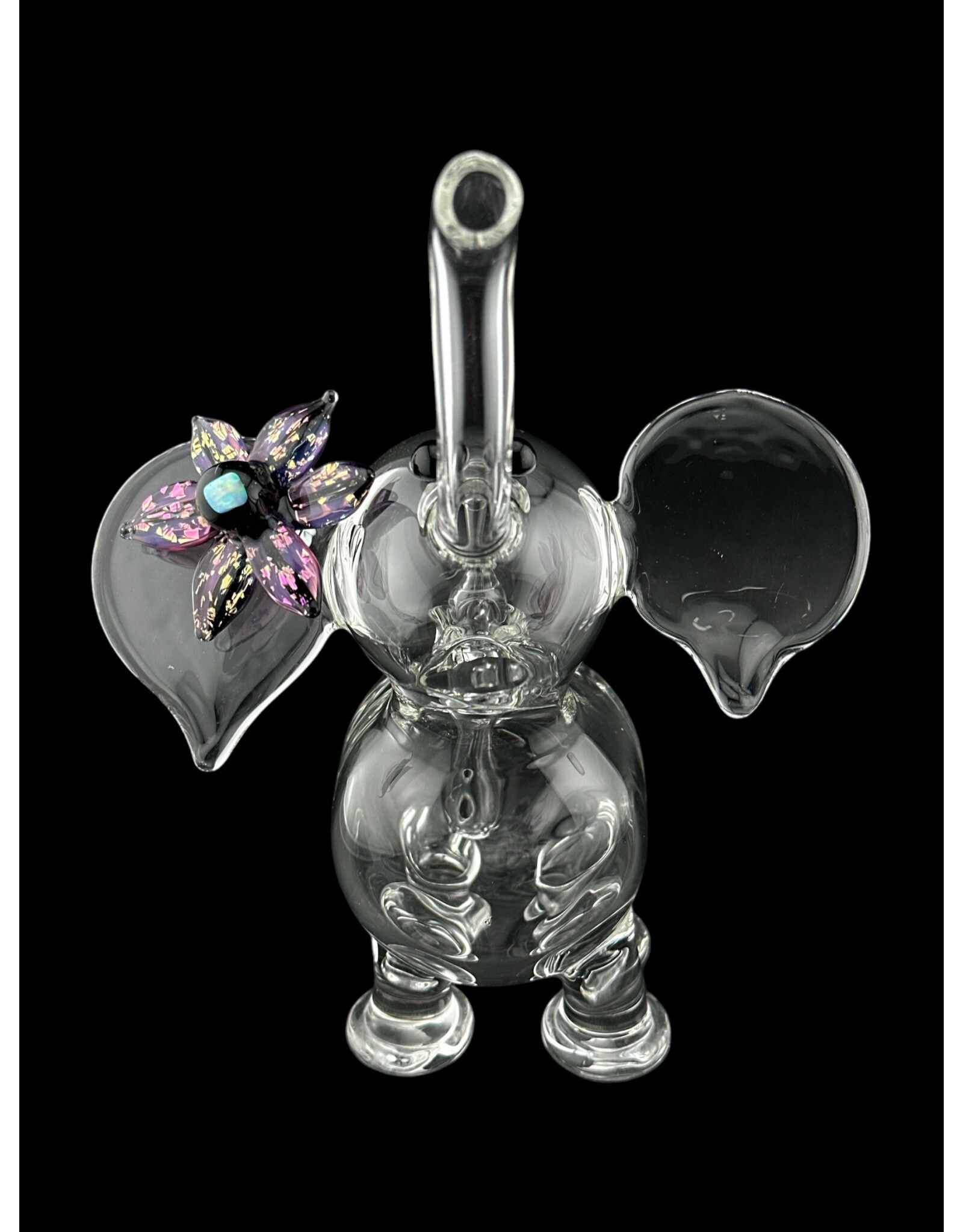 flame princess Mini Clear Elephant with Dichro Flower and Moon Opal