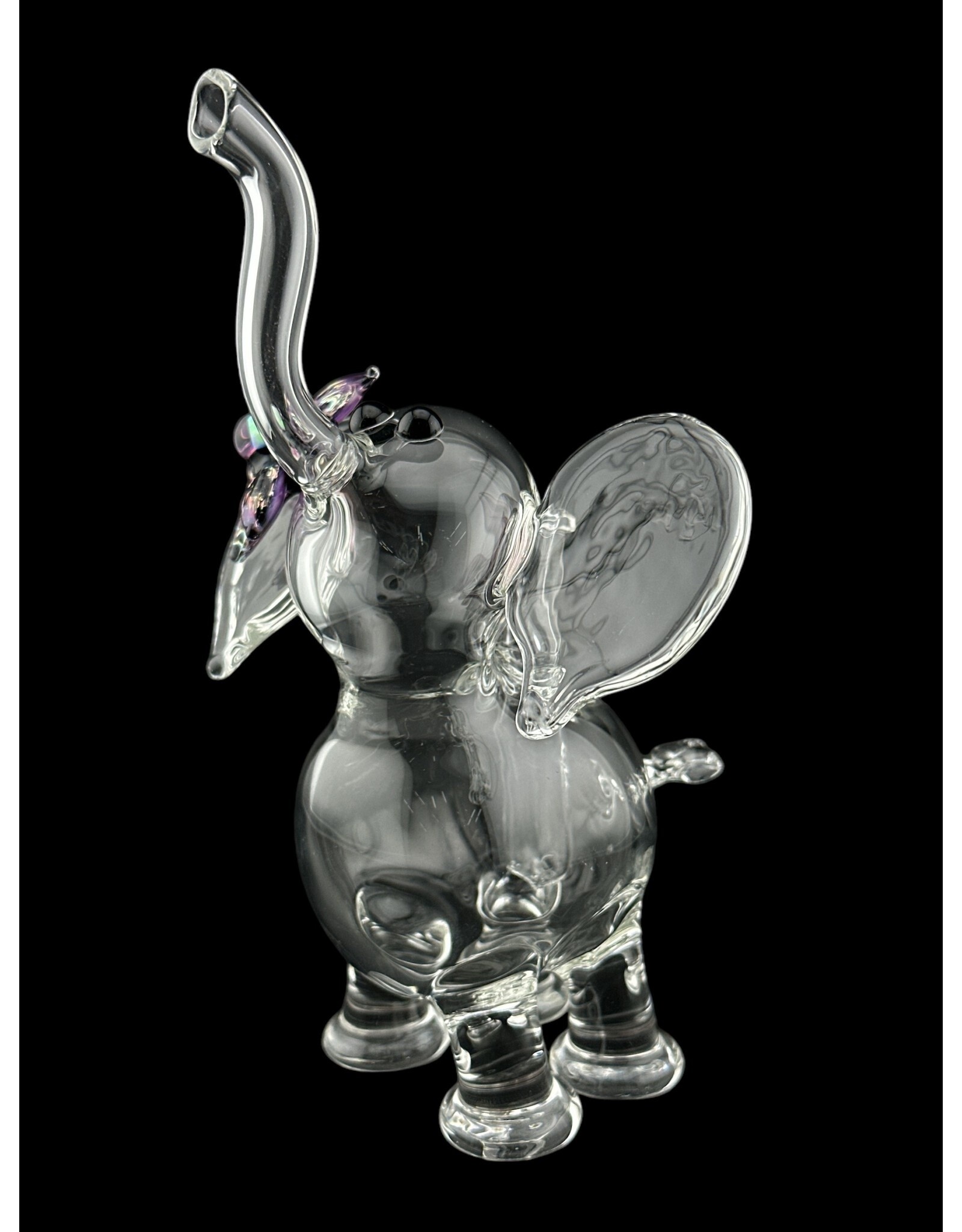 flame princess Mini Clear Elephant with Dichro Flower and Moon Opal
