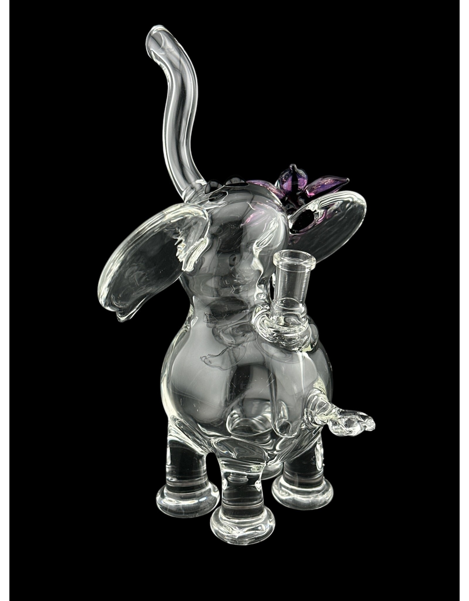 flame princess Mini Clear Elephant with Dichro Flower and Moon Opal