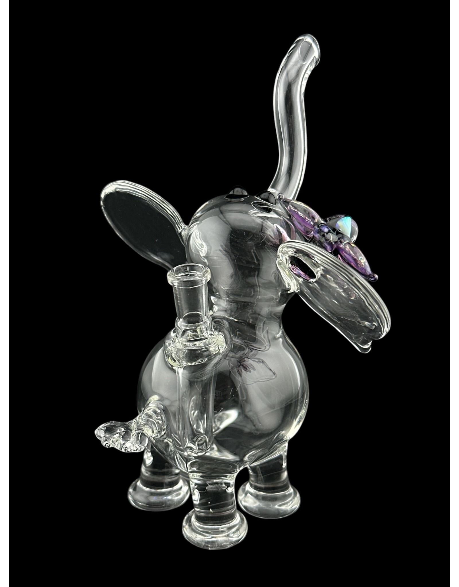 flame princess Mini Clear Elephant with Dichro Flower and Moon Opal