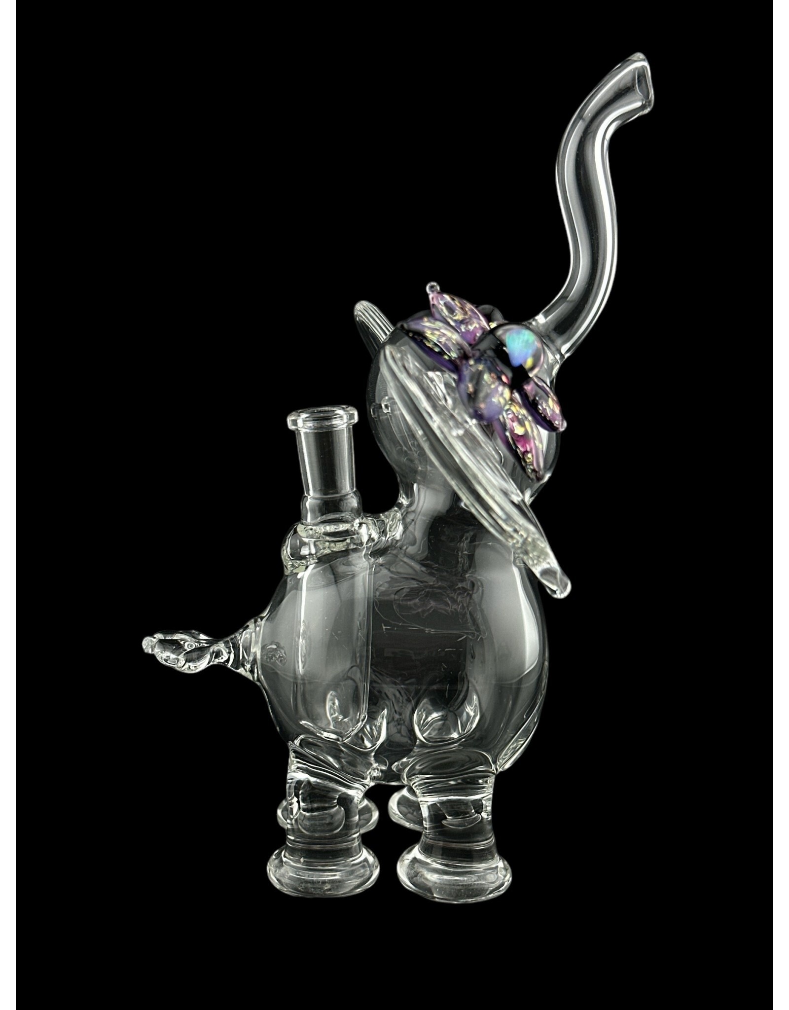 flame princess Mini Clear Elephant with Dichro Flower and Moon Opal