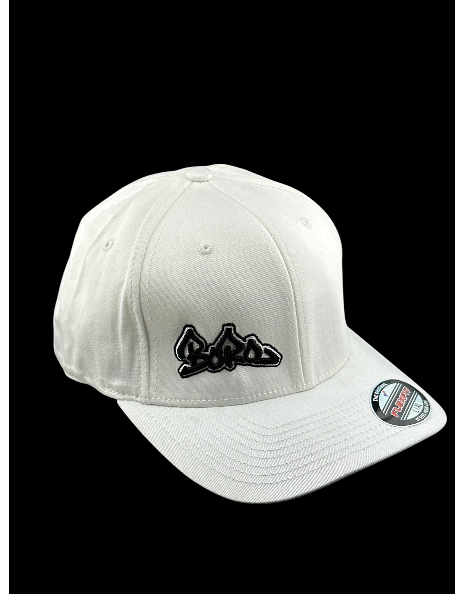 Borosyndicate Boro White hat with black thread flexfit L / XL