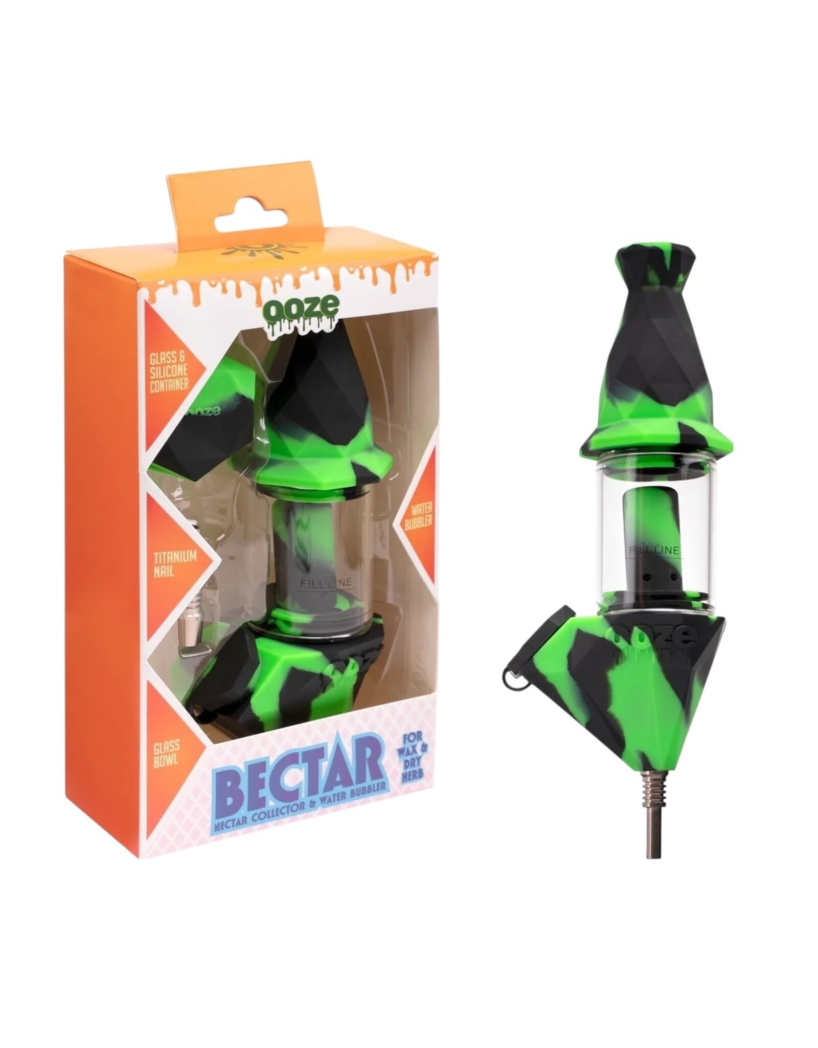 ooze Ooze Bectar Silicone Water Pipe And Nectar Collector Green And Black