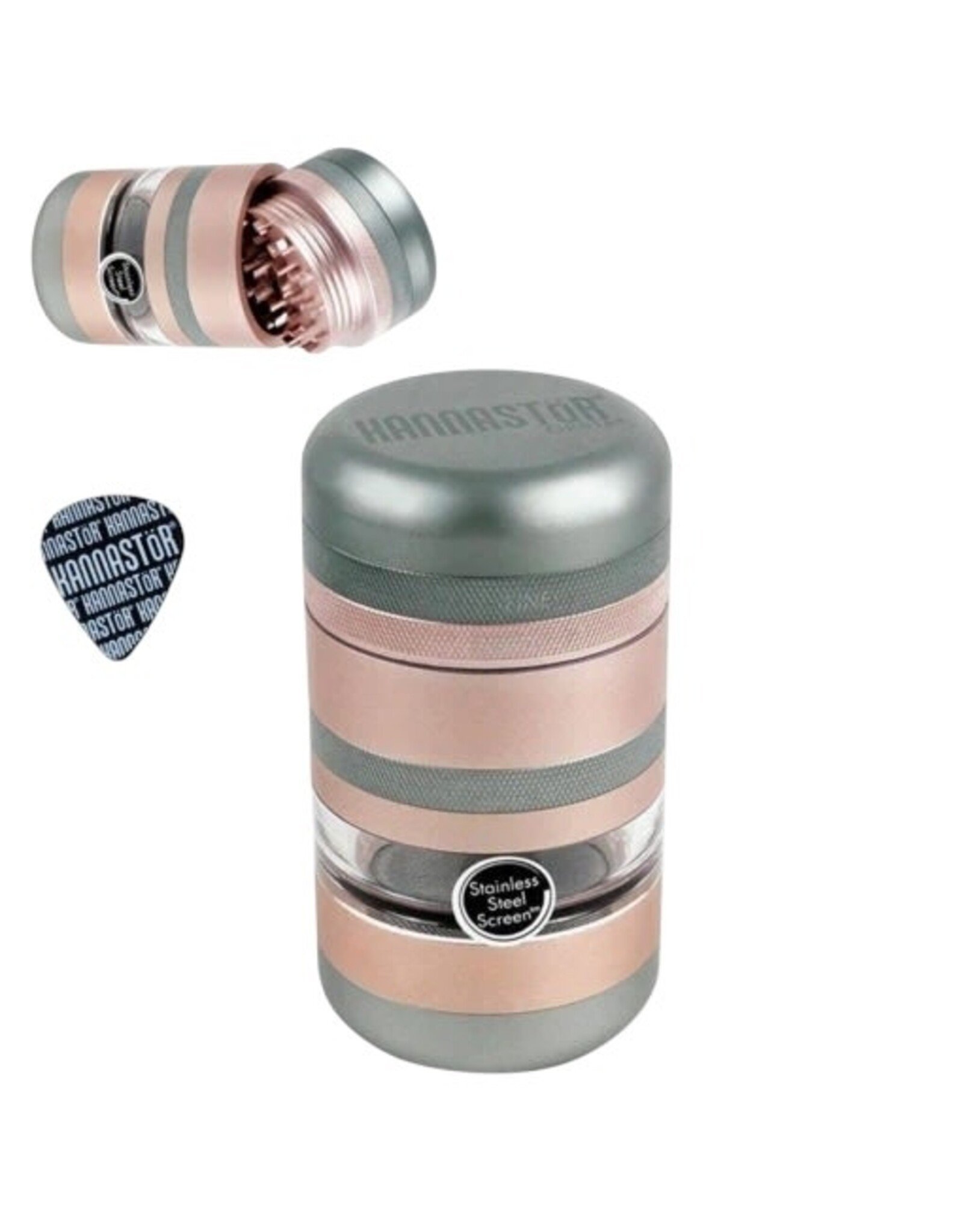 Kannastor Kannastör® GR8TR® V2 Series Jar Grinder Screen Chamber and Stainless Easy Change Screen™ Matte Rose Gold