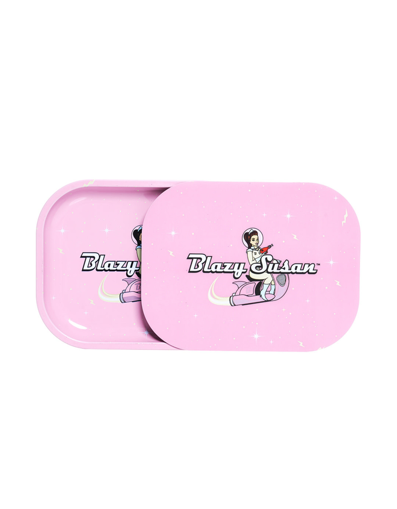 Blazy Susan Blazy Susan Pink Spacey Medium Rolling Tray With Lid