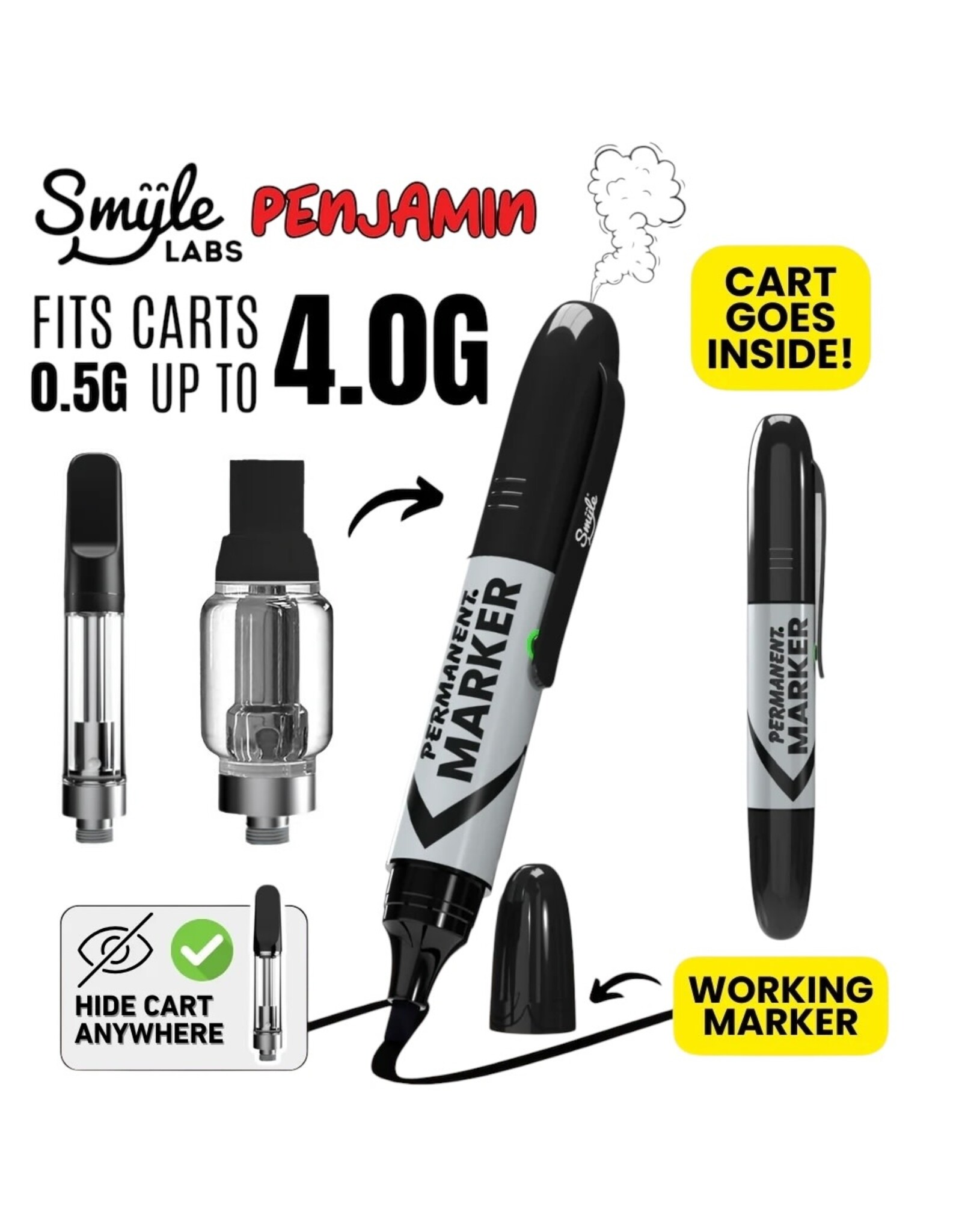 Smyle Labs Permanent Marker Penjamin Cart Battery Silver