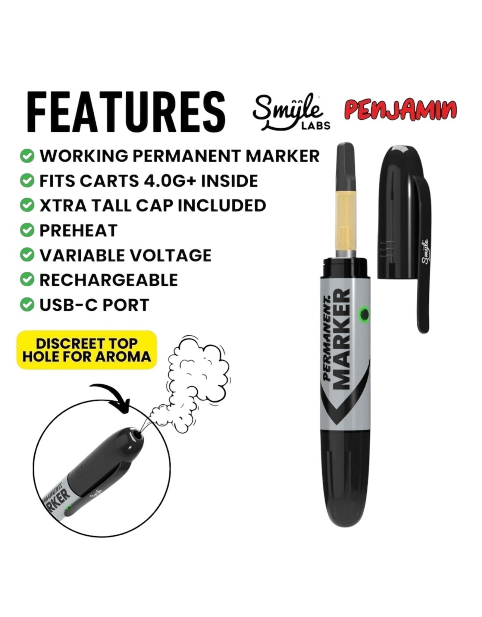 Smyle Labs Permanent Marker Penjamin Cart Battery Silver