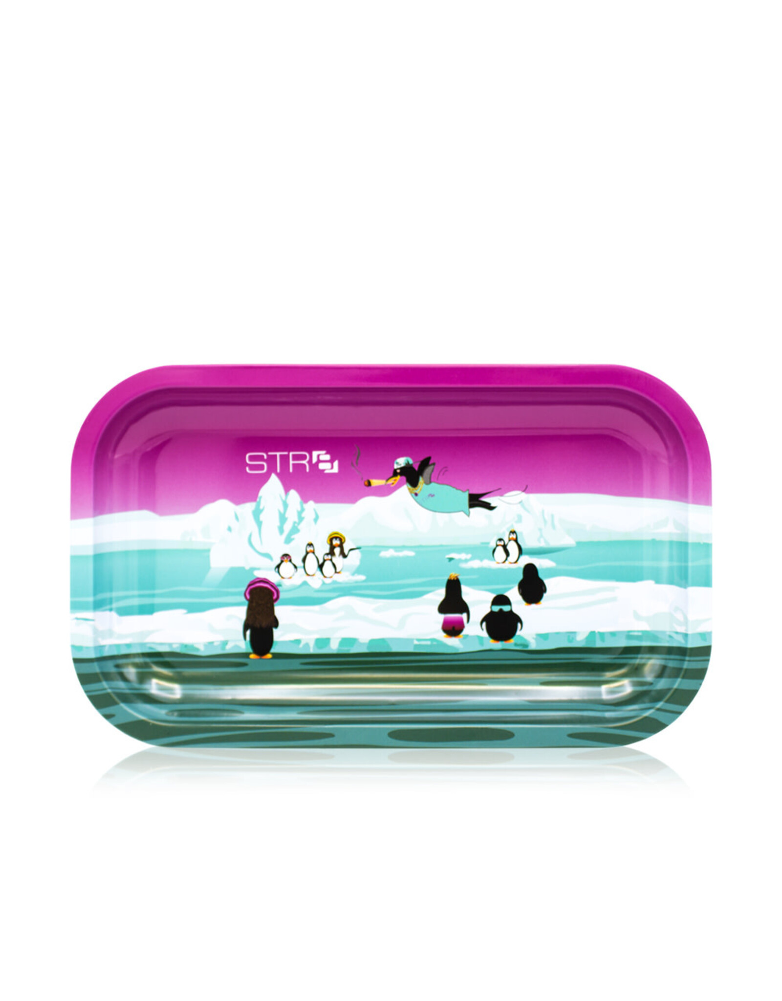 STR8 STR8 METAL ROLLING TRAY - STONEY PENGUINS - SMALL 11.5 X 7.2 X 0.75 INCHES