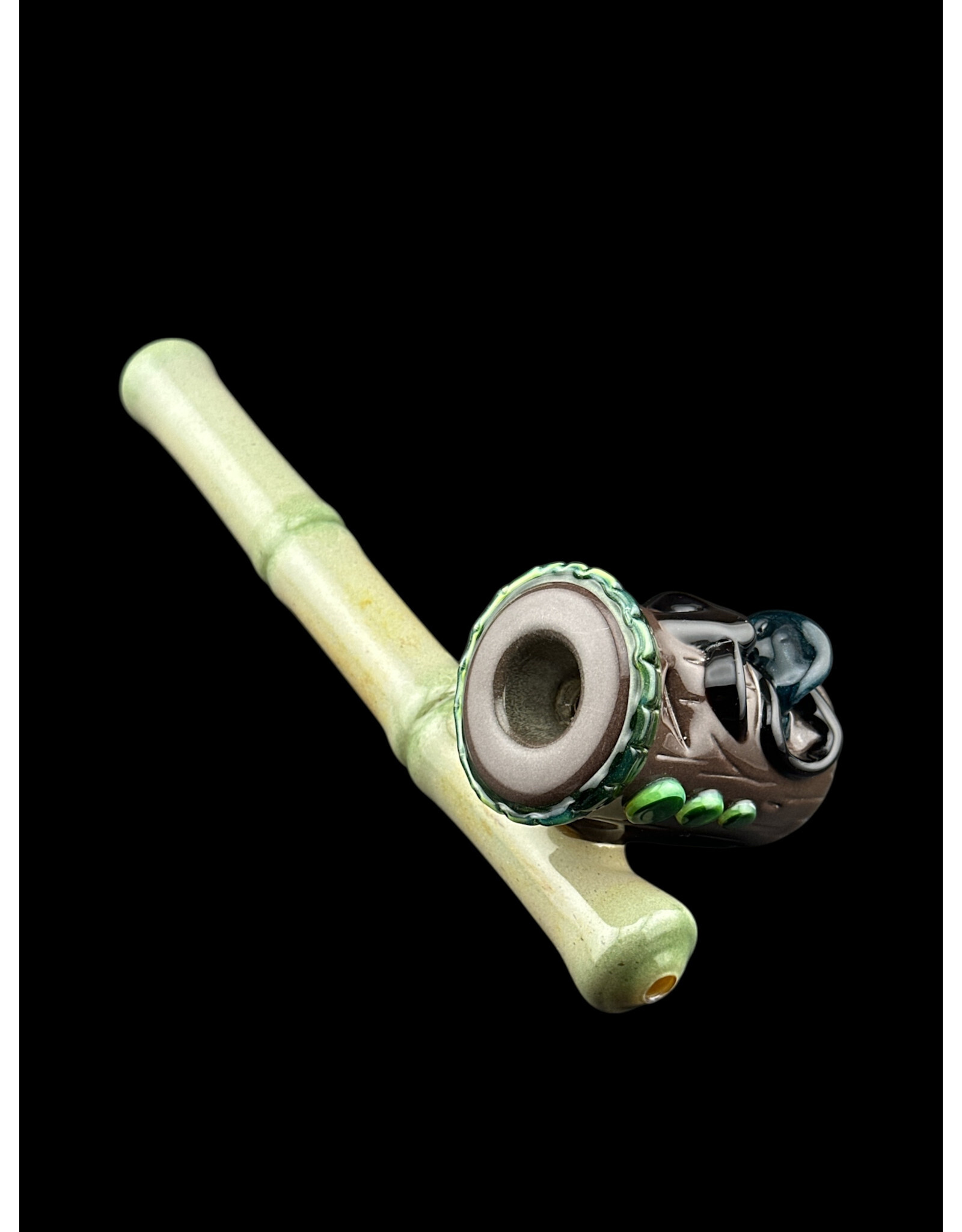 Don Chile Ortega Glass Bamboo Tiki Head Dry Pipe