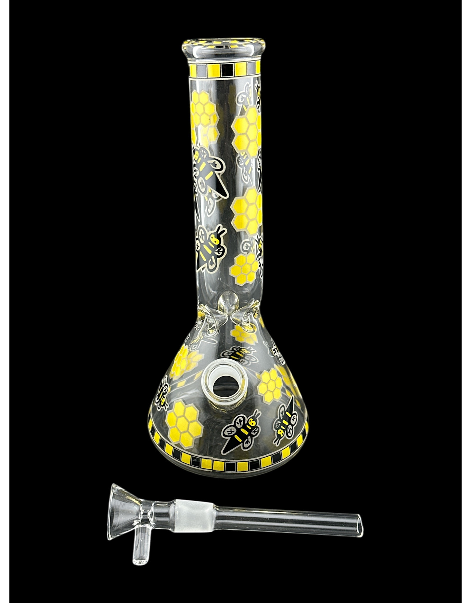 Hypnotized Glass 8" Bee label Glow Beaker