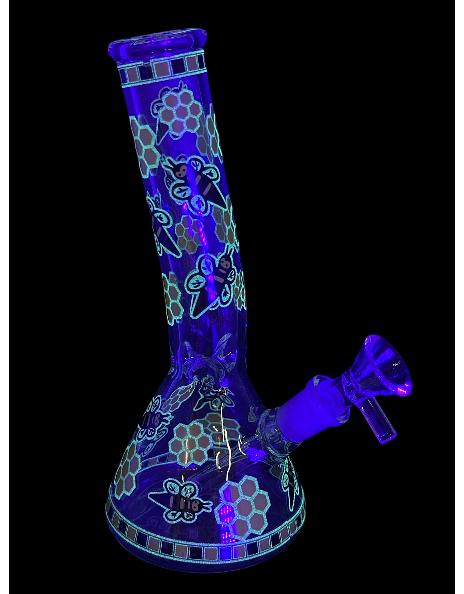 Hypnotized Glass 8" Bee label Glow Beaker