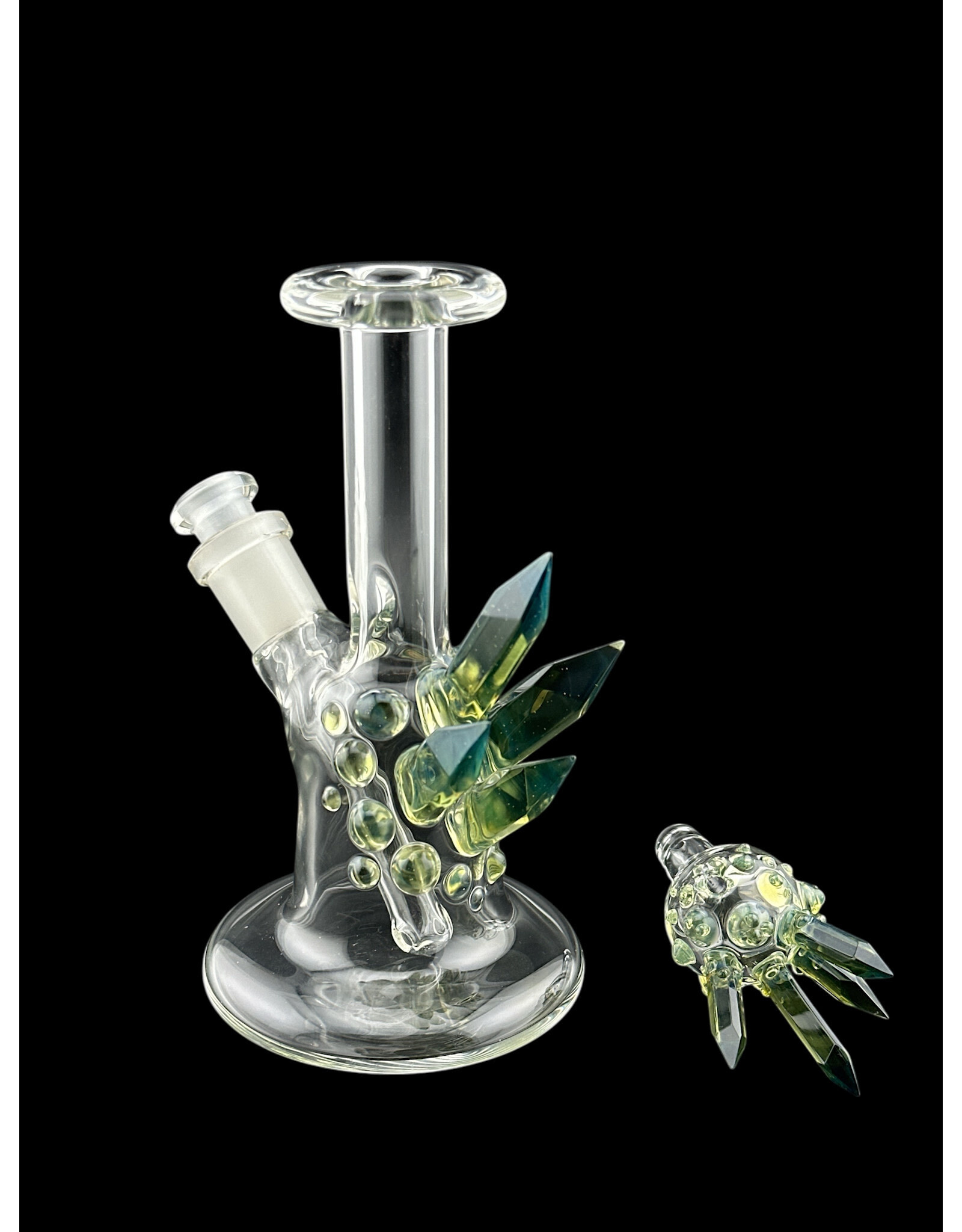 Based Glass Clear With Smoke Green Crystal Growth Mini Beaker With Matching Carb Cap