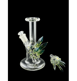 Based Glass Clear With Smoke Green Crystal Growth Mini Beaker With Matching Carb Cap