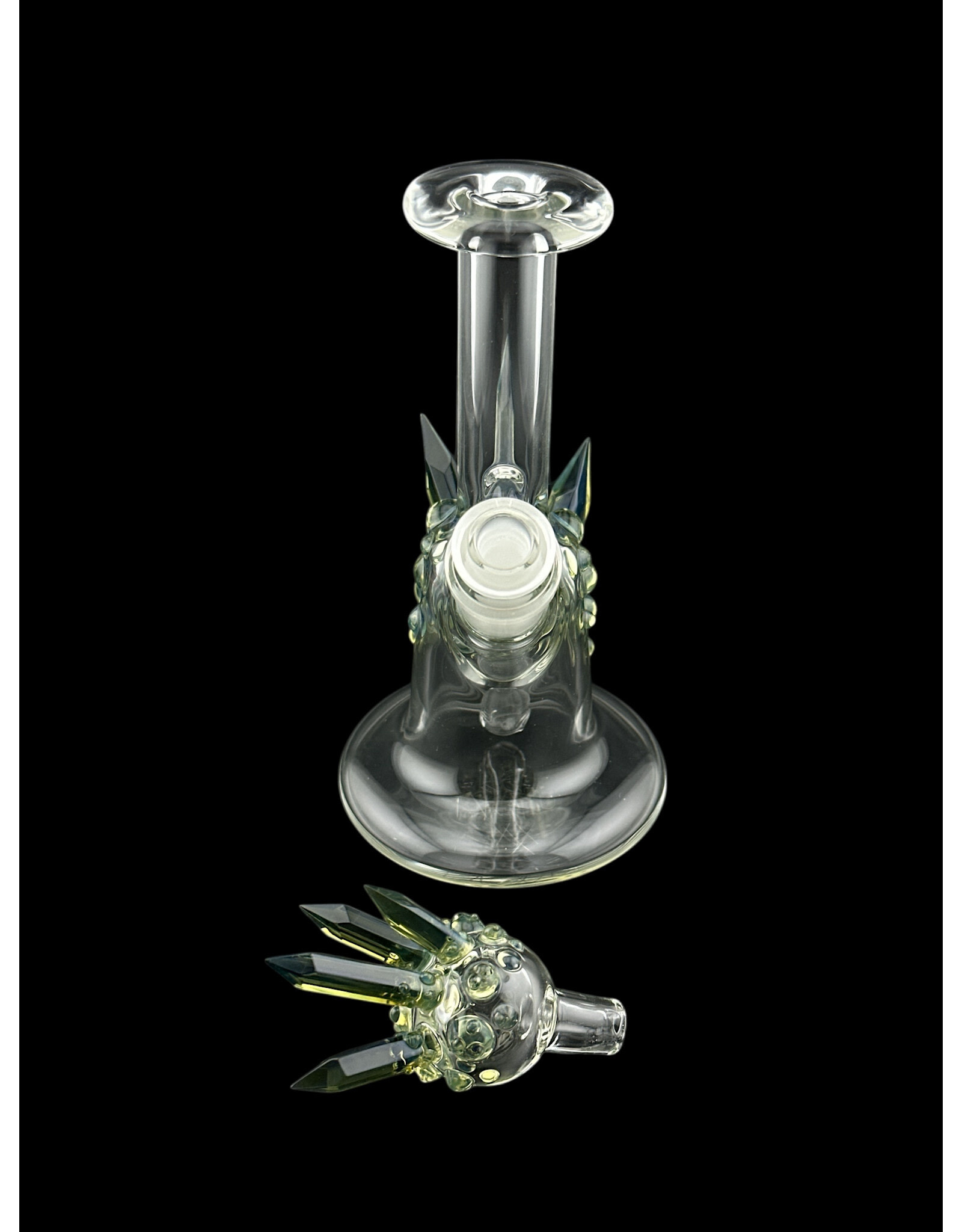 Based Glass Clear With Smoke Green Crystal Growth Mini Beaker With Matching Carb Cap