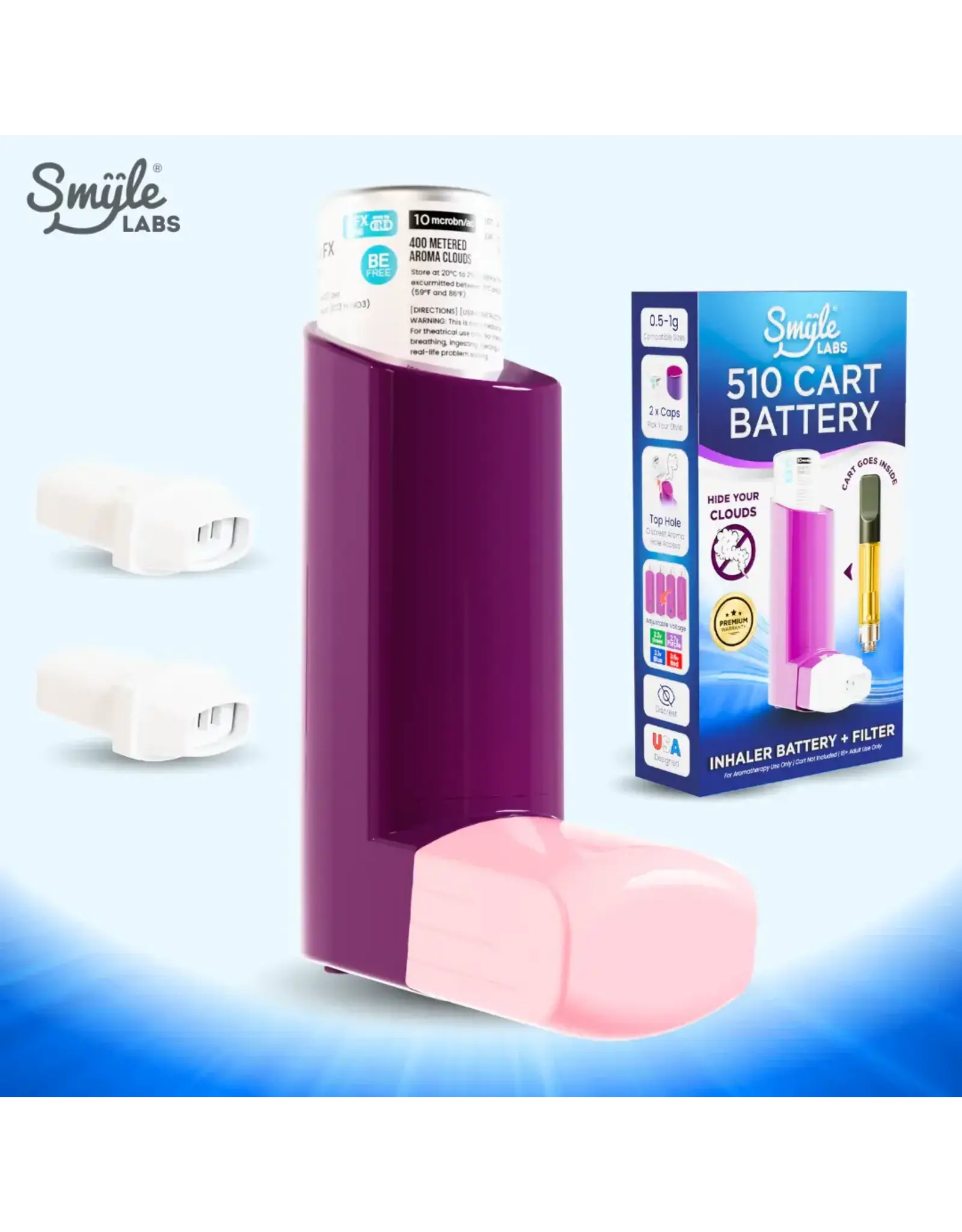 Smyle Labs Smyle Labs Inhaler 510 Cart Battery + Cloud Filters Purple