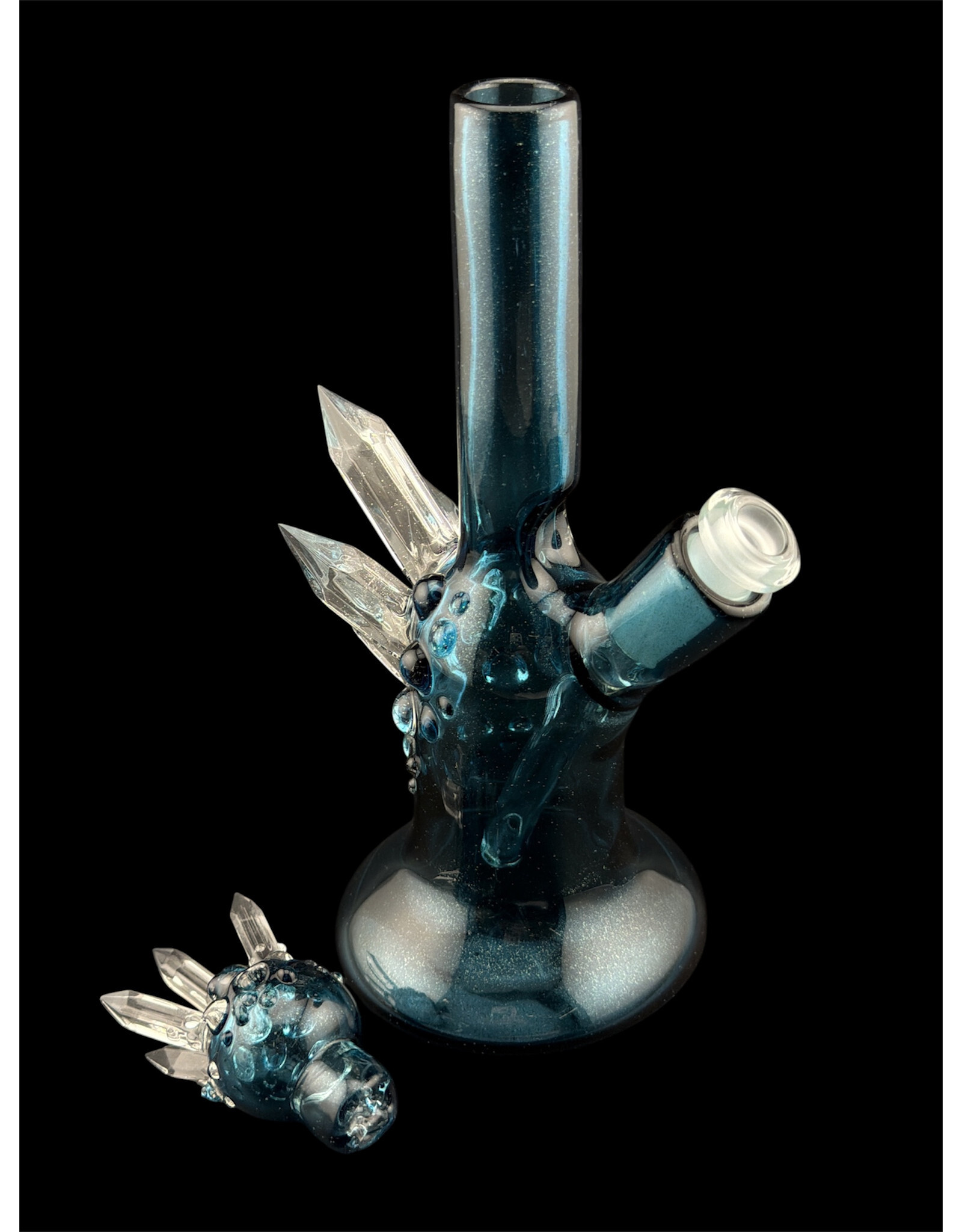 Based Glass Full Blue Color With Color Crystal Growth Mini Beaker With Matching Carb Cap