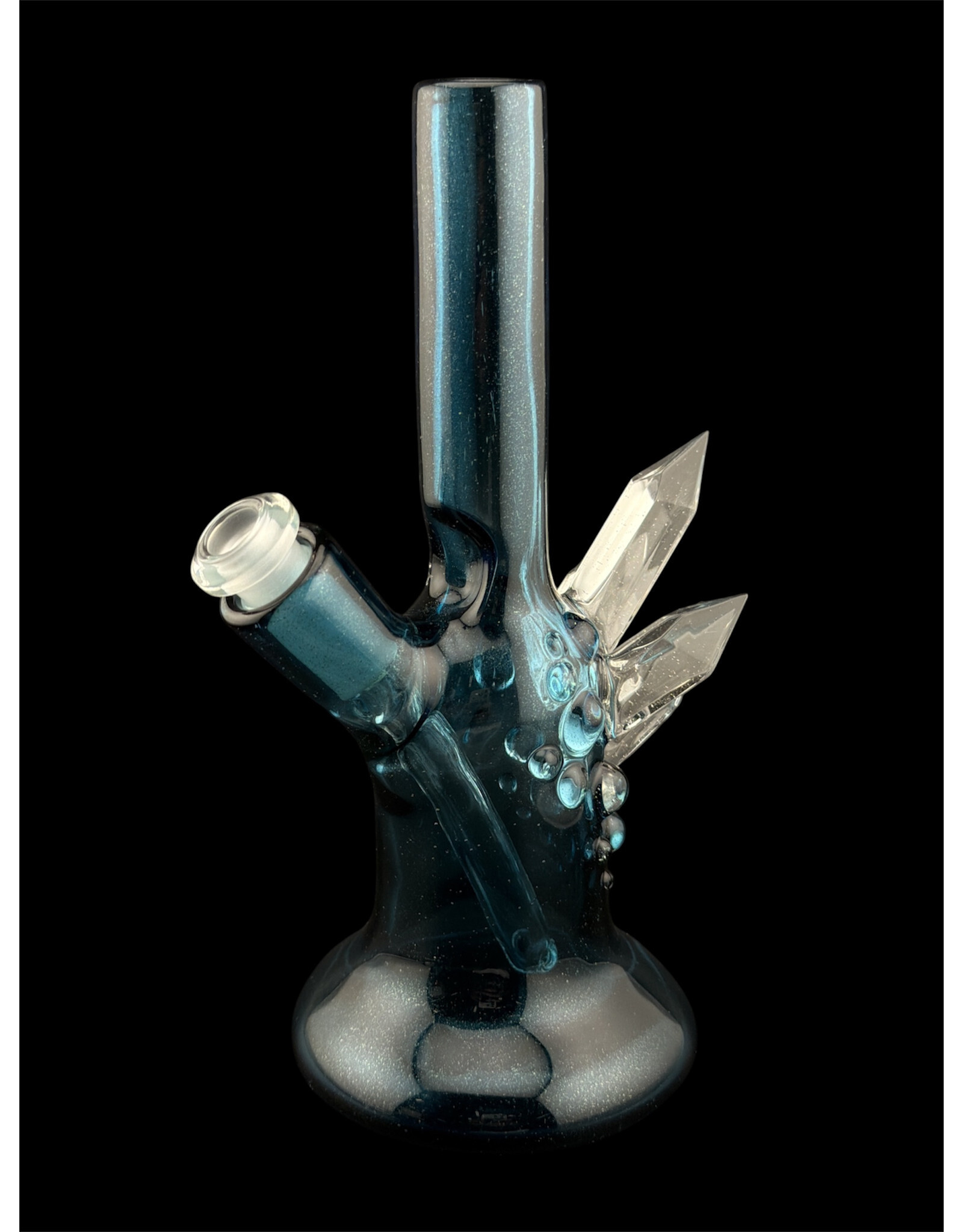 Based Glass Full Blue Color With Color Crystal Growth Mini Beaker With Matching Carb Cap