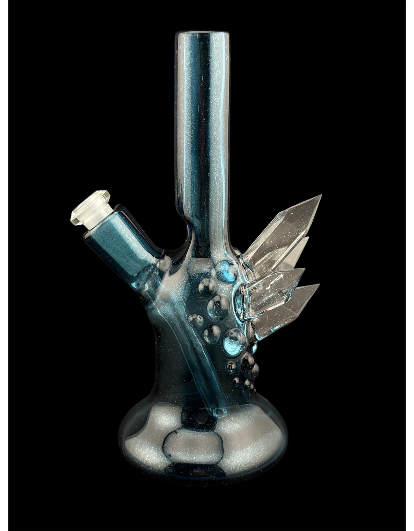 Based Glass Full Blue Color With Color Crystal Growth Mini Beaker With Matching Carb Cap