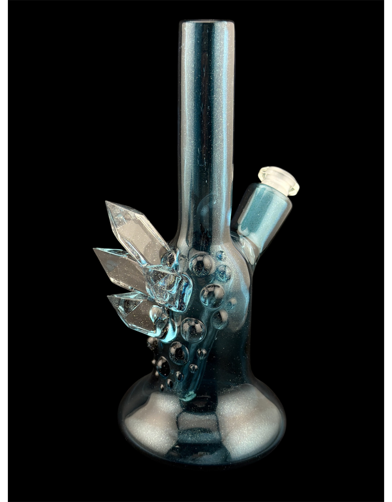 Based Glass Full Blue Color With Color Crystal Growth Mini Beaker With Matching Carb Cap