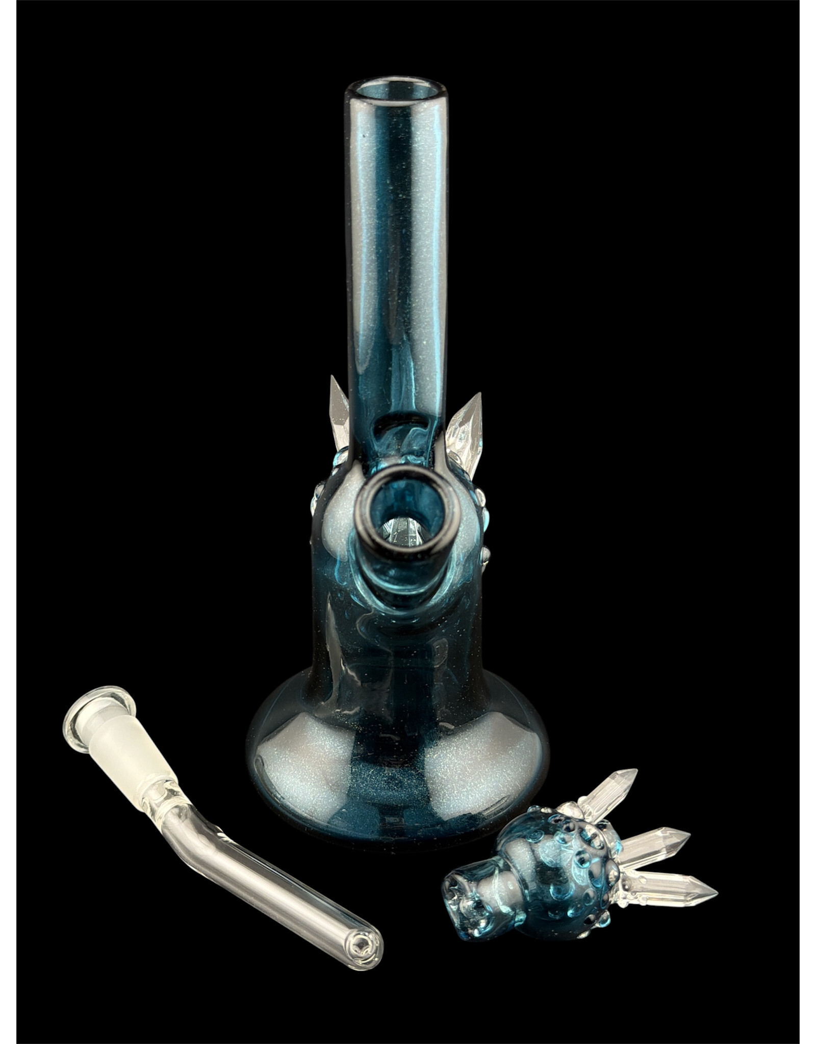 Based Glass Full Blue Color With Color Crystal Growth Mini Beaker With Matching Carb Cap