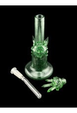 Based Glass Full Green Color With Color Crystal Growth Mini Beaker With Matching Spinning Bubble Carb Cap
