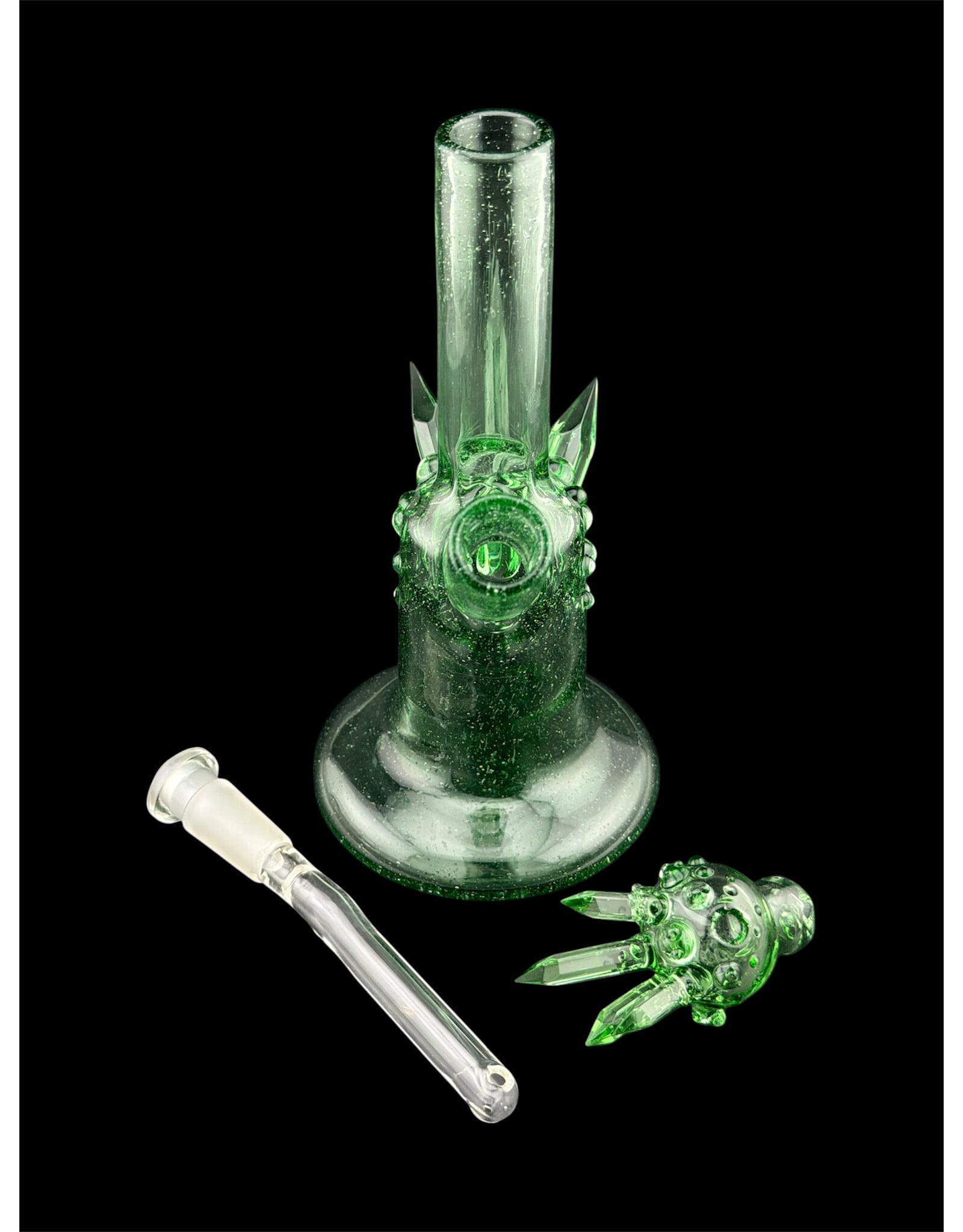 Based Glass Full Green Color With Color Crystal Growth Mini Beaker With Matching Spinning Bubble Carb Cap