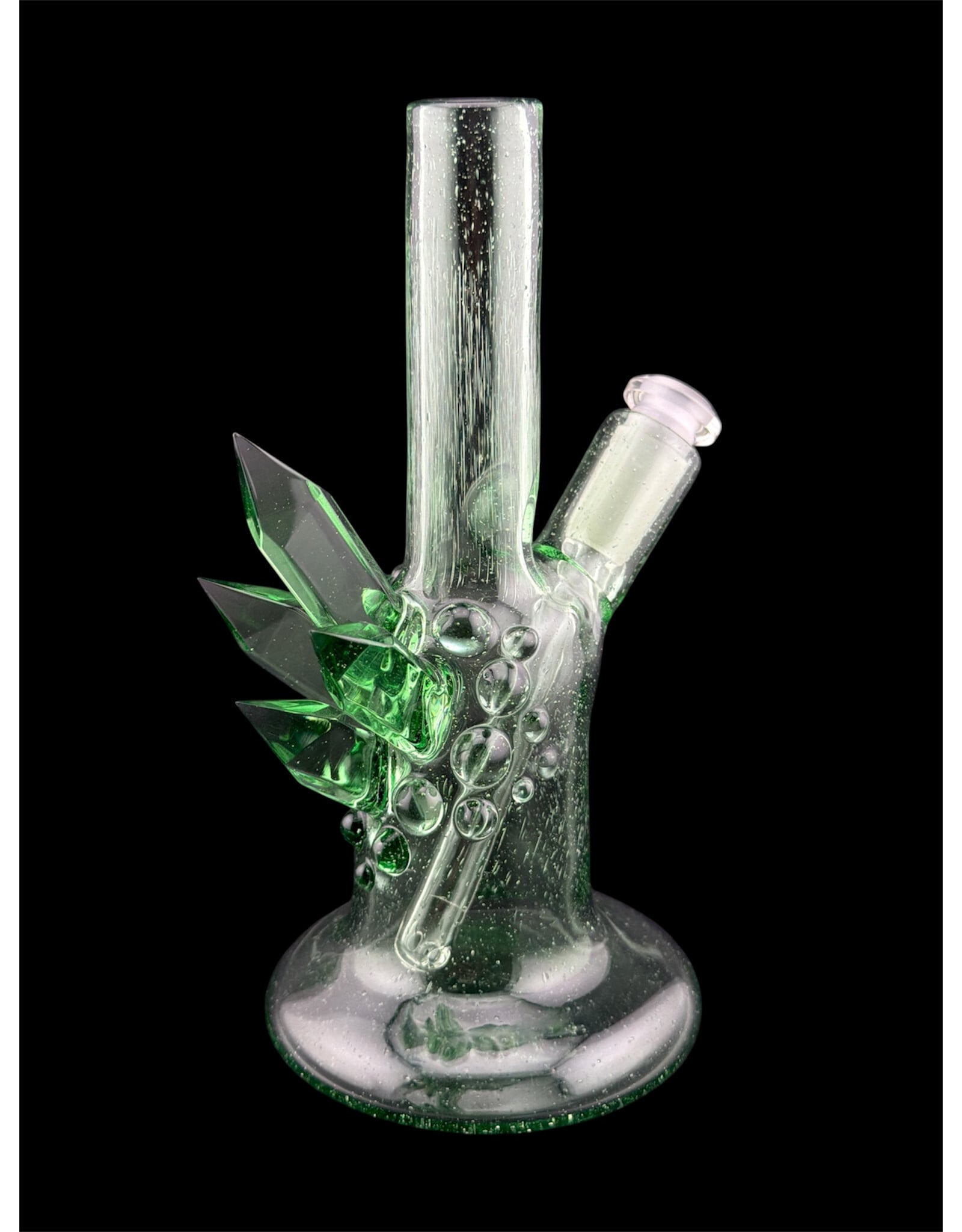 Based Glass Full Green Color With Color Crystal Growth Mini Beaker With Matching Spinning Bubble Carb Cap