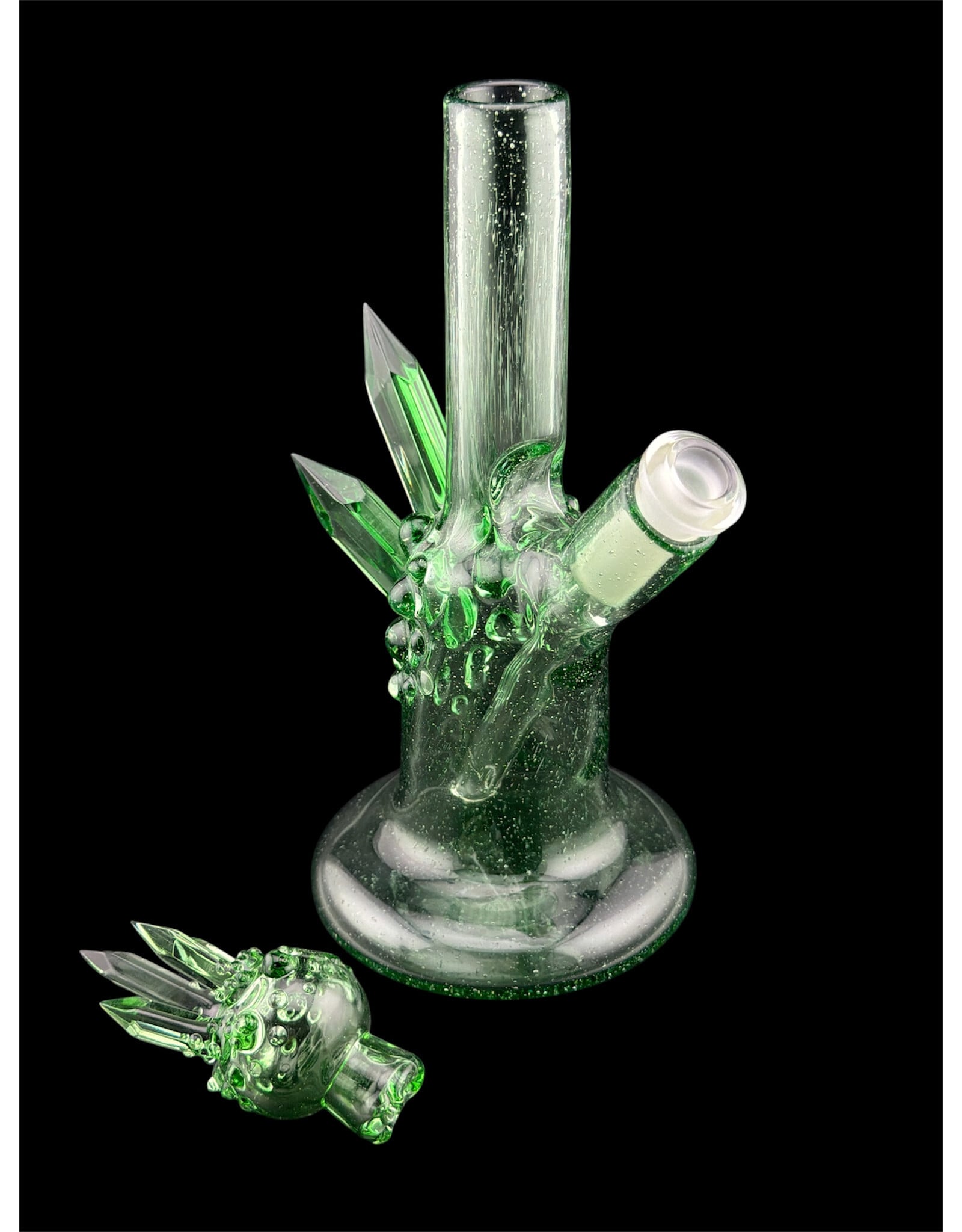 Based Glass Full Green Color With Color Crystal Growth Mini Beaker With Matching Spinning Bubble Carb Cap