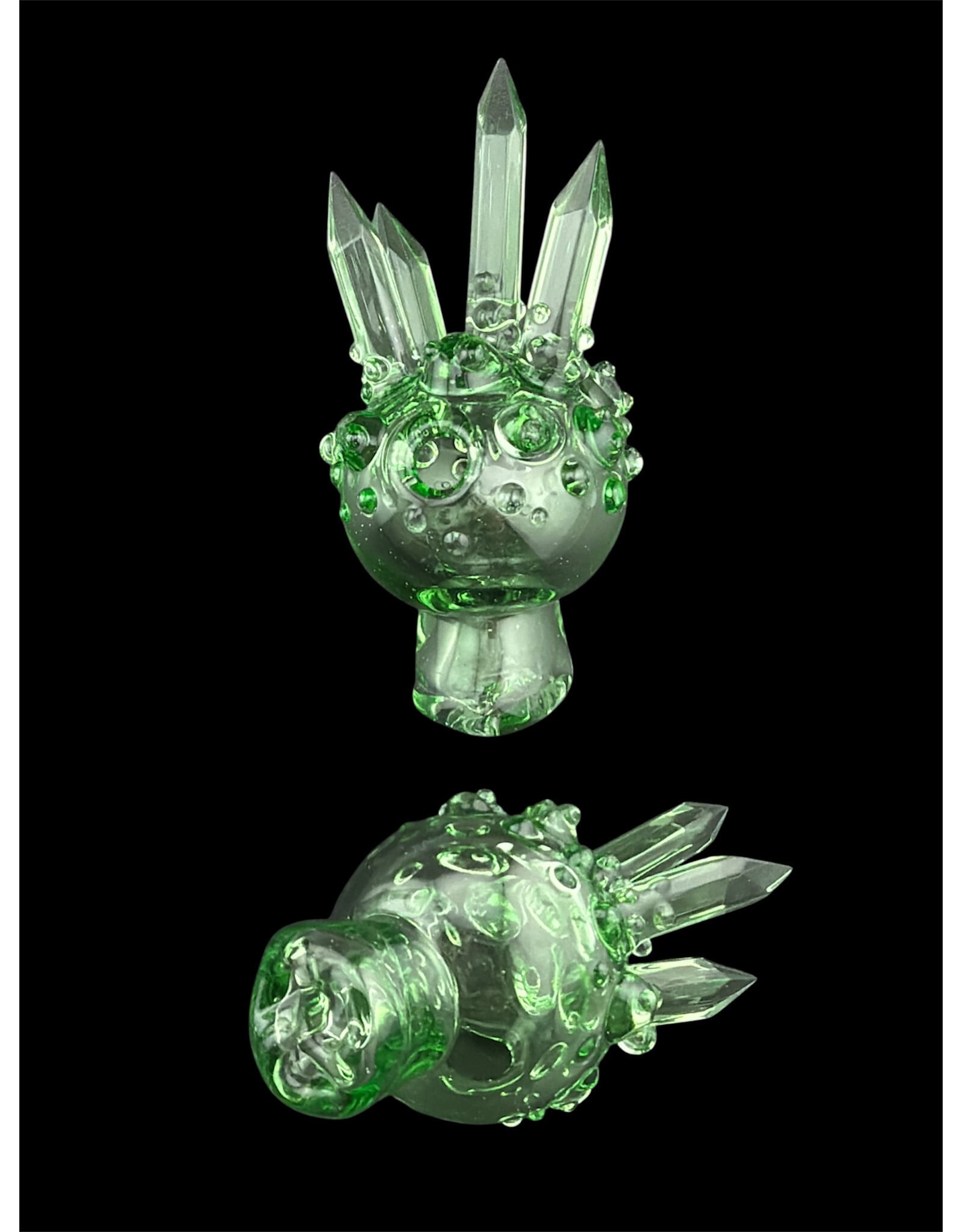Based Glass Full Green Color With Color Crystal Growth Mini Beaker With Matching Spinning Bubble Carb Cap