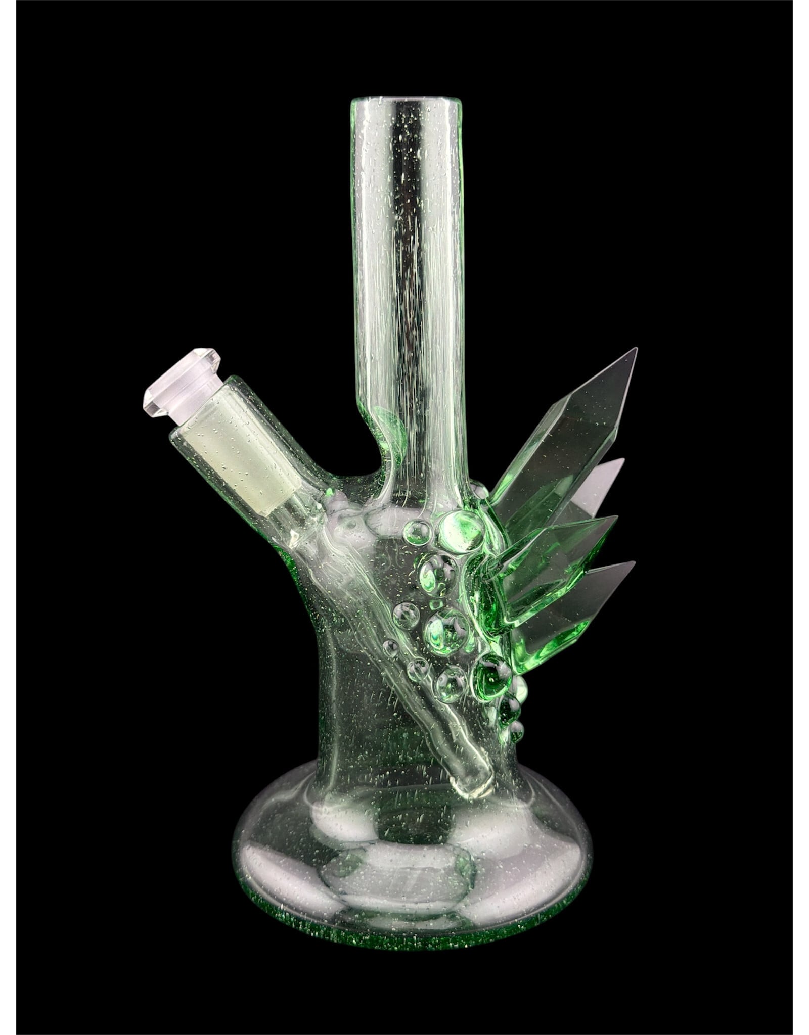 Based Glass Full Green Color With Color Crystal Growth Mini Beaker With Matching Spinning Bubble Carb Cap