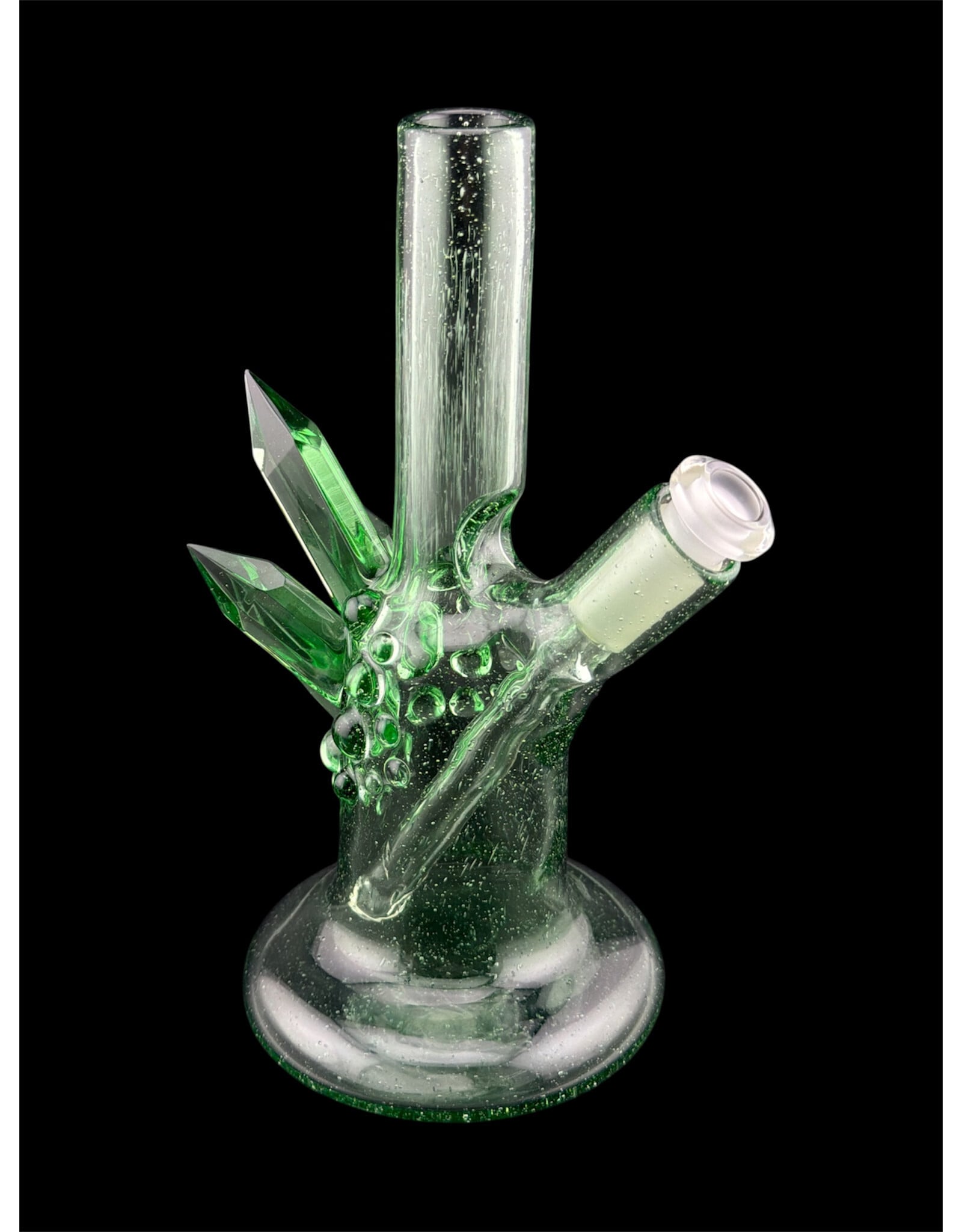Based Glass Full Green Color With Color Crystal Growth Mini Beaker With Matching Spinning Bubble Carb Cap