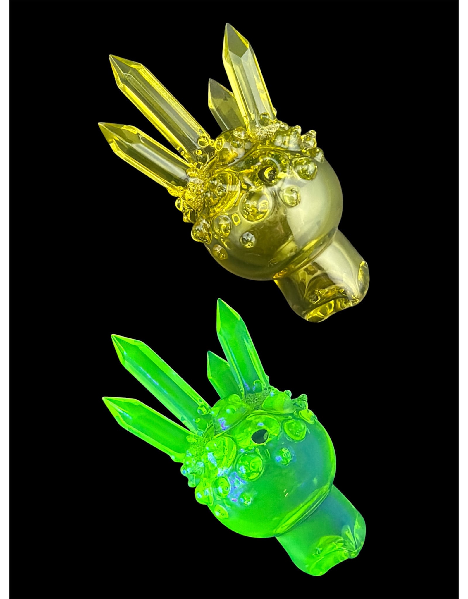 Based Glass Based Glass UV Green Crystal Growth Spinner Bubble Carb Cap