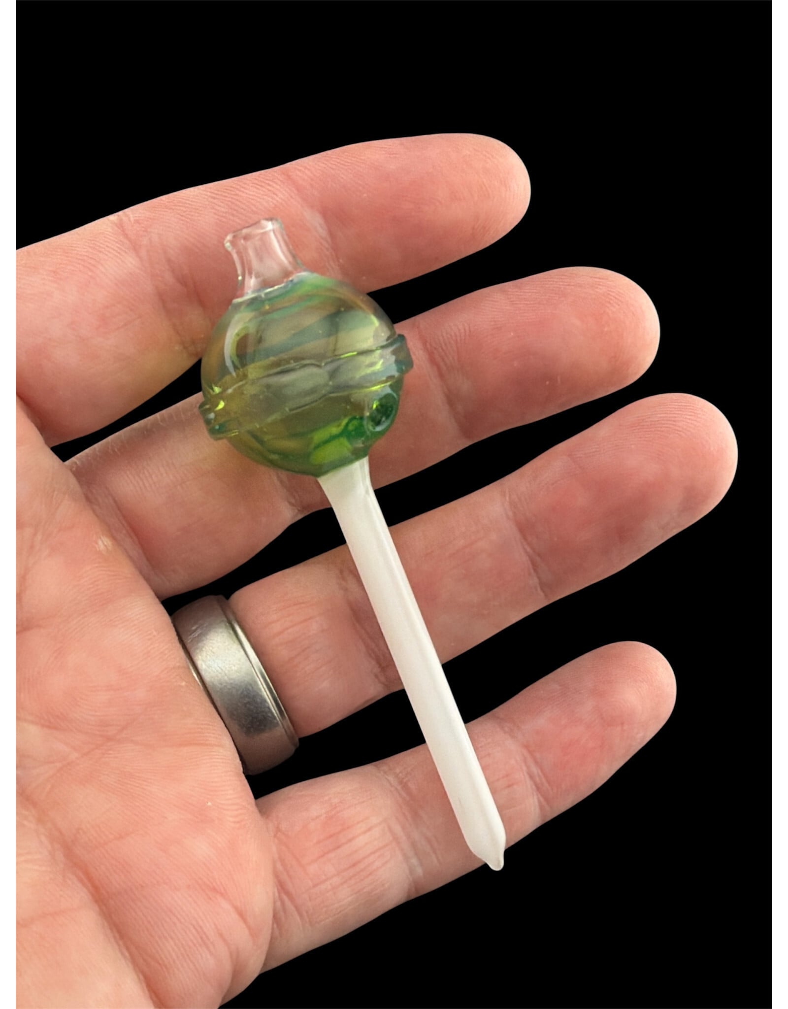 Emperial 1 glass Emperial Yum Fumed Green  Lolipop Bubble Cap hollow w/dabber