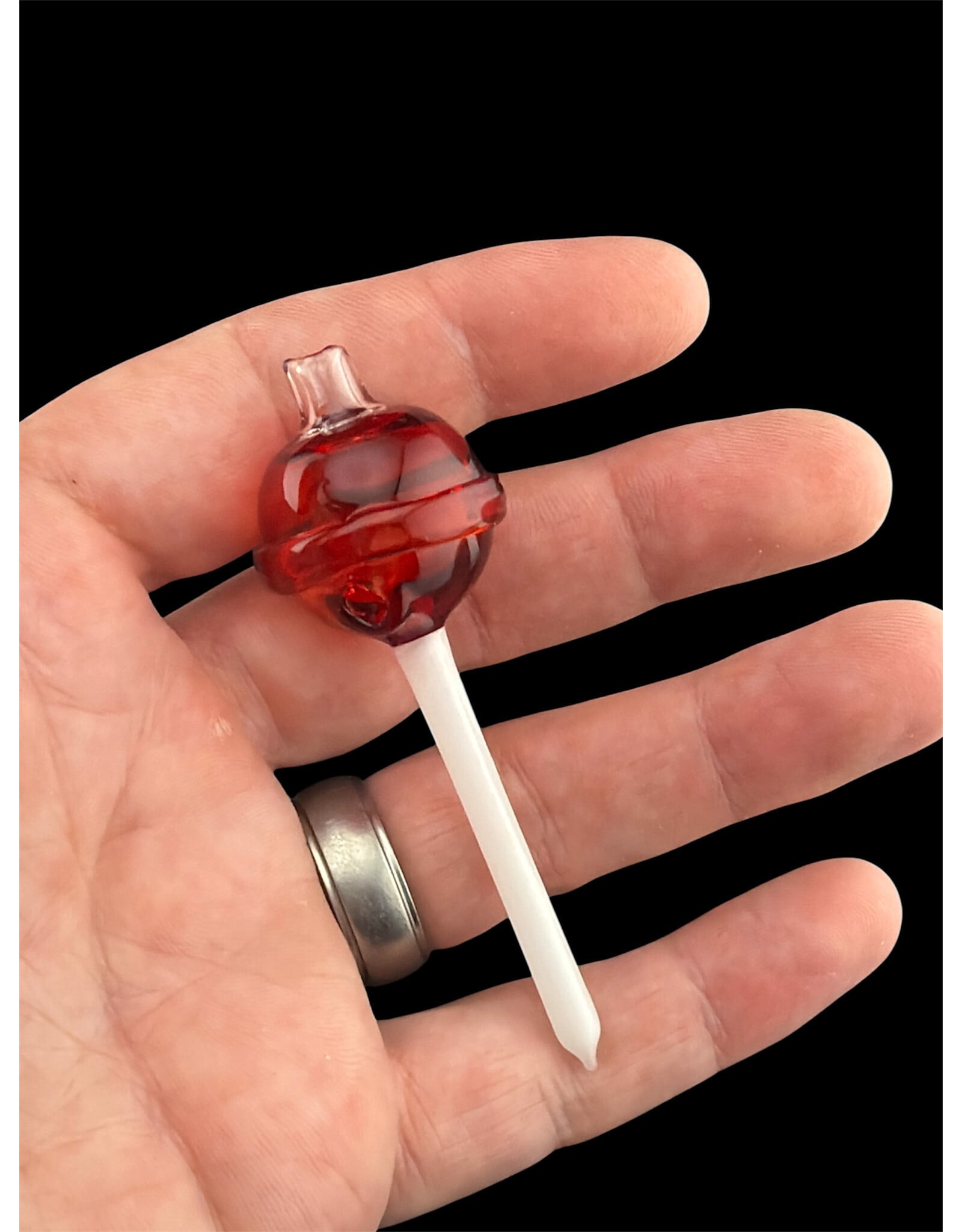 Emperial 1 glass Emperial Yum Red Lolipop Bubble Cap hollow w/dabber