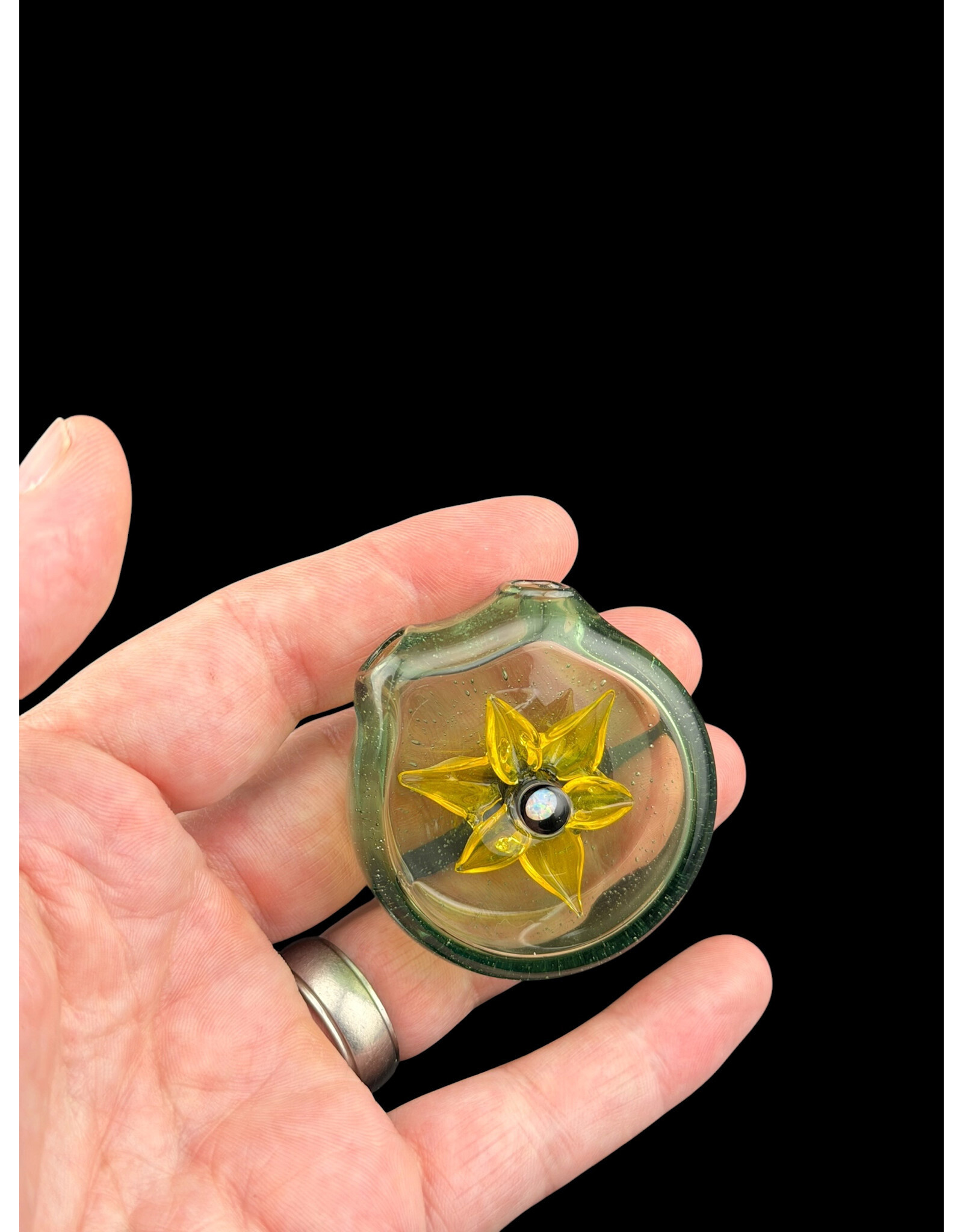 Sven Glass Clear Encased Flower Pendant Terps Pedals With Opal
