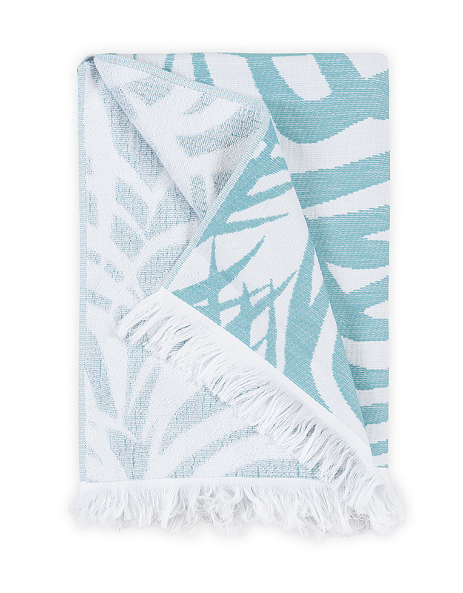 Matouk Zebra Palm Beach Towel - Schumacher iconic design in white terry combines pal frond with hints of an animal pattern
