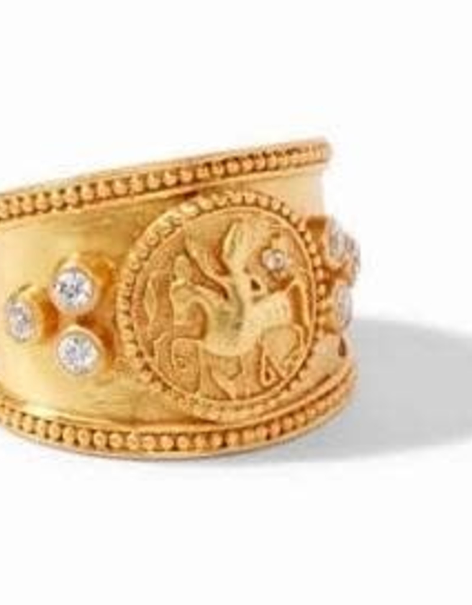 Julie Vos Coin Crest Ring Gold CZ- Size 8 (Adjustable)
