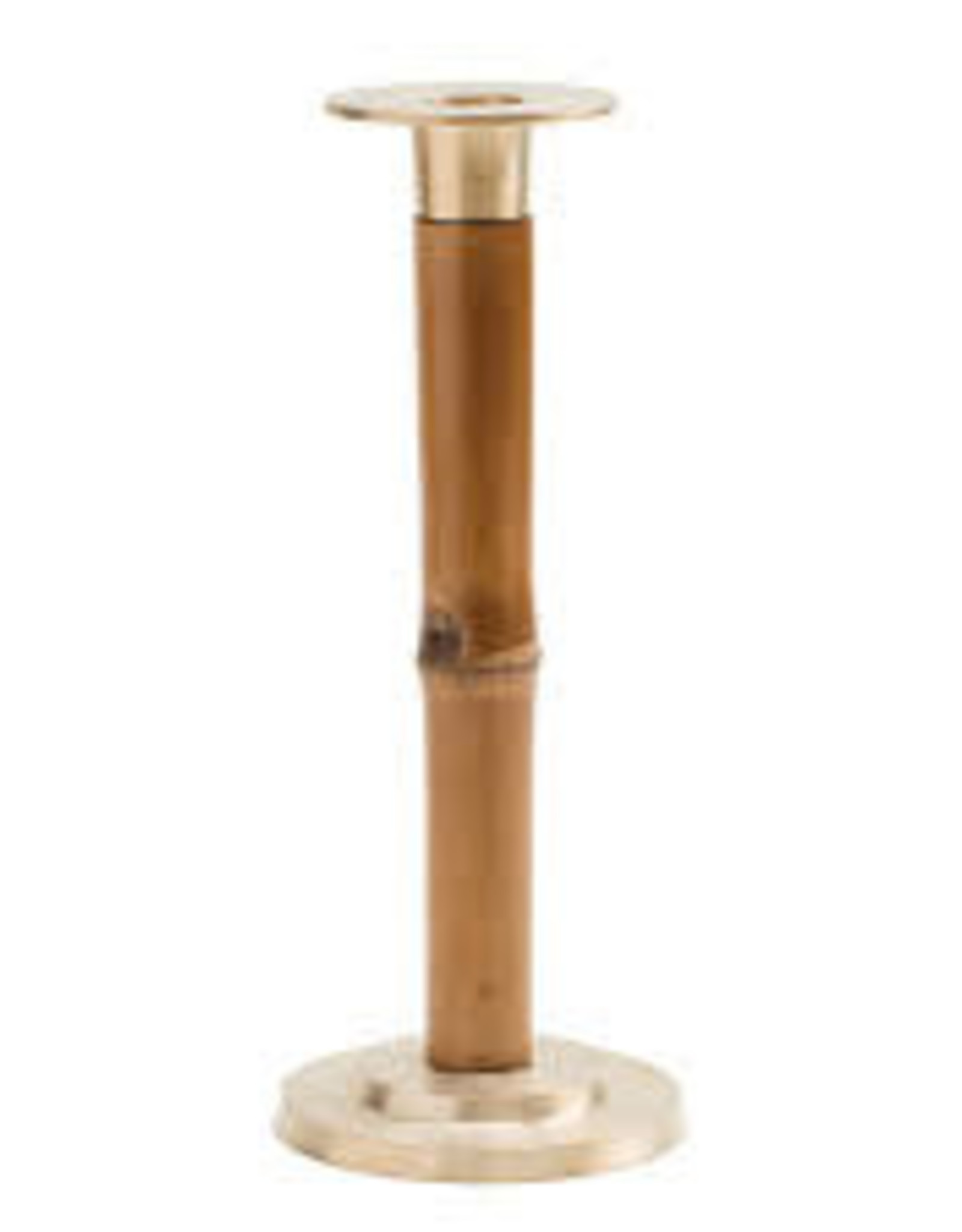 Caspari Light Brown Small Bamboo and Brass Candlestick - 7"