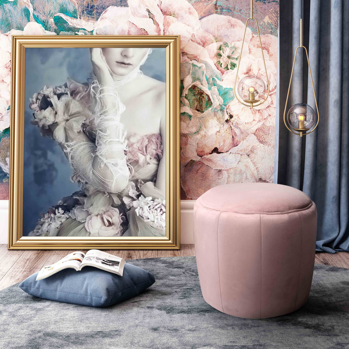 Ives Blush Velvet Ottoman