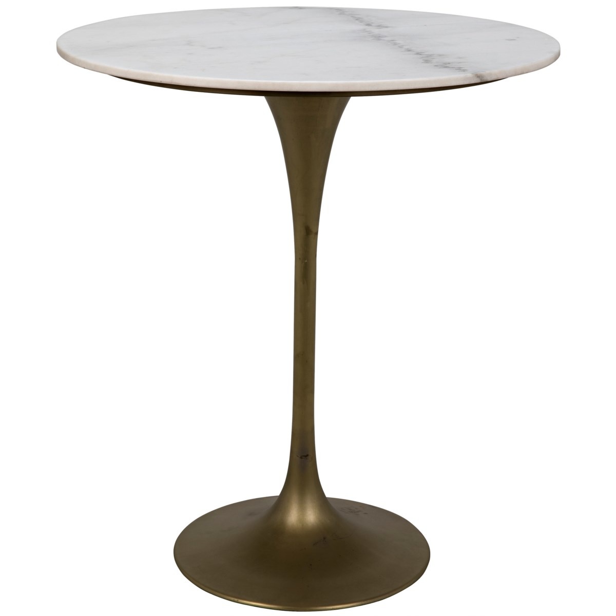 Laredo Table, 36", Antique Brass, White Marble Top