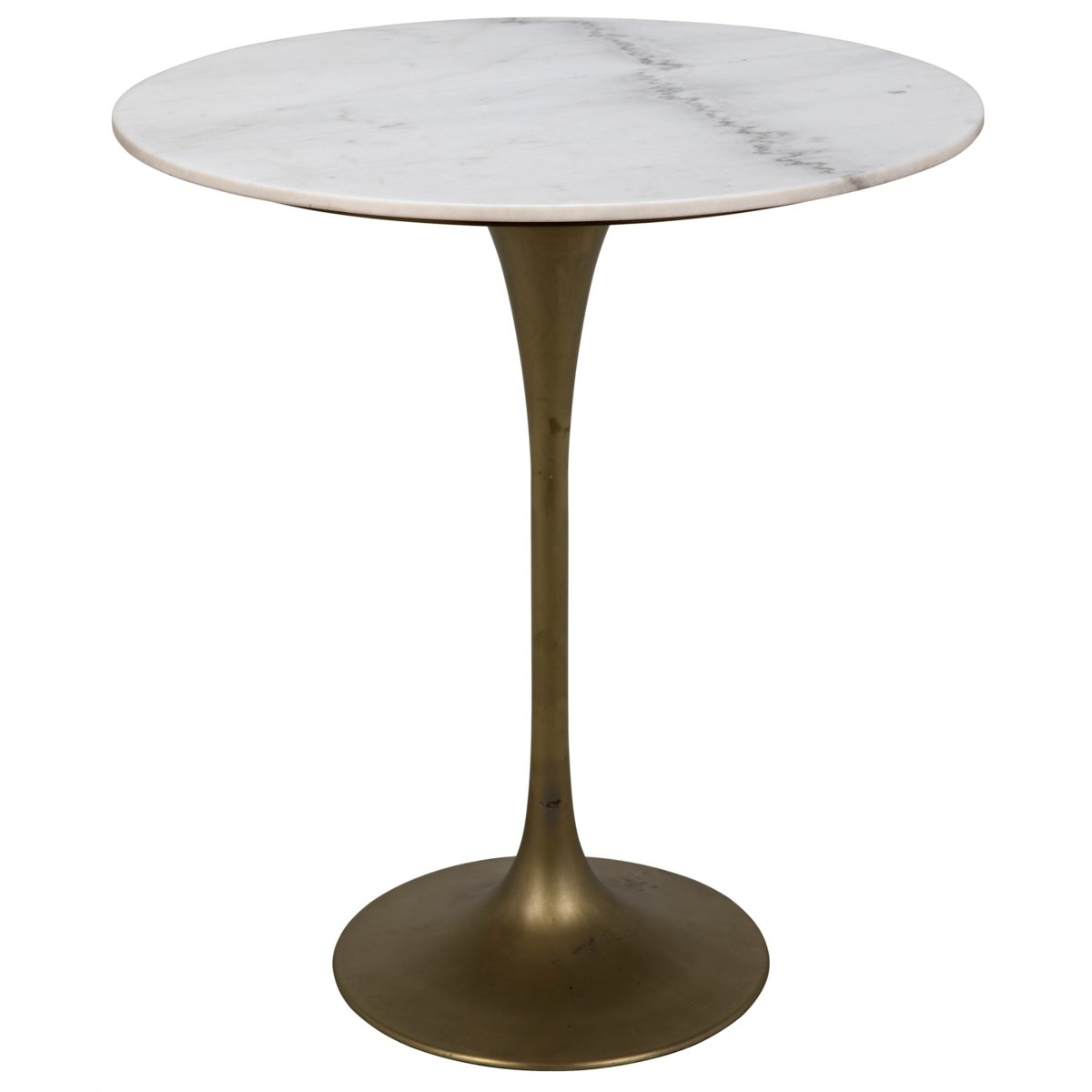 Laredo Table, 36", Antique Brass, White Marble Top