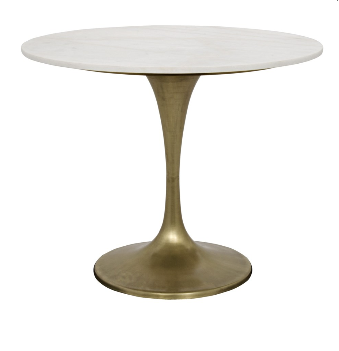 Laredo Table, 36", Antique Brass, White Marble Top